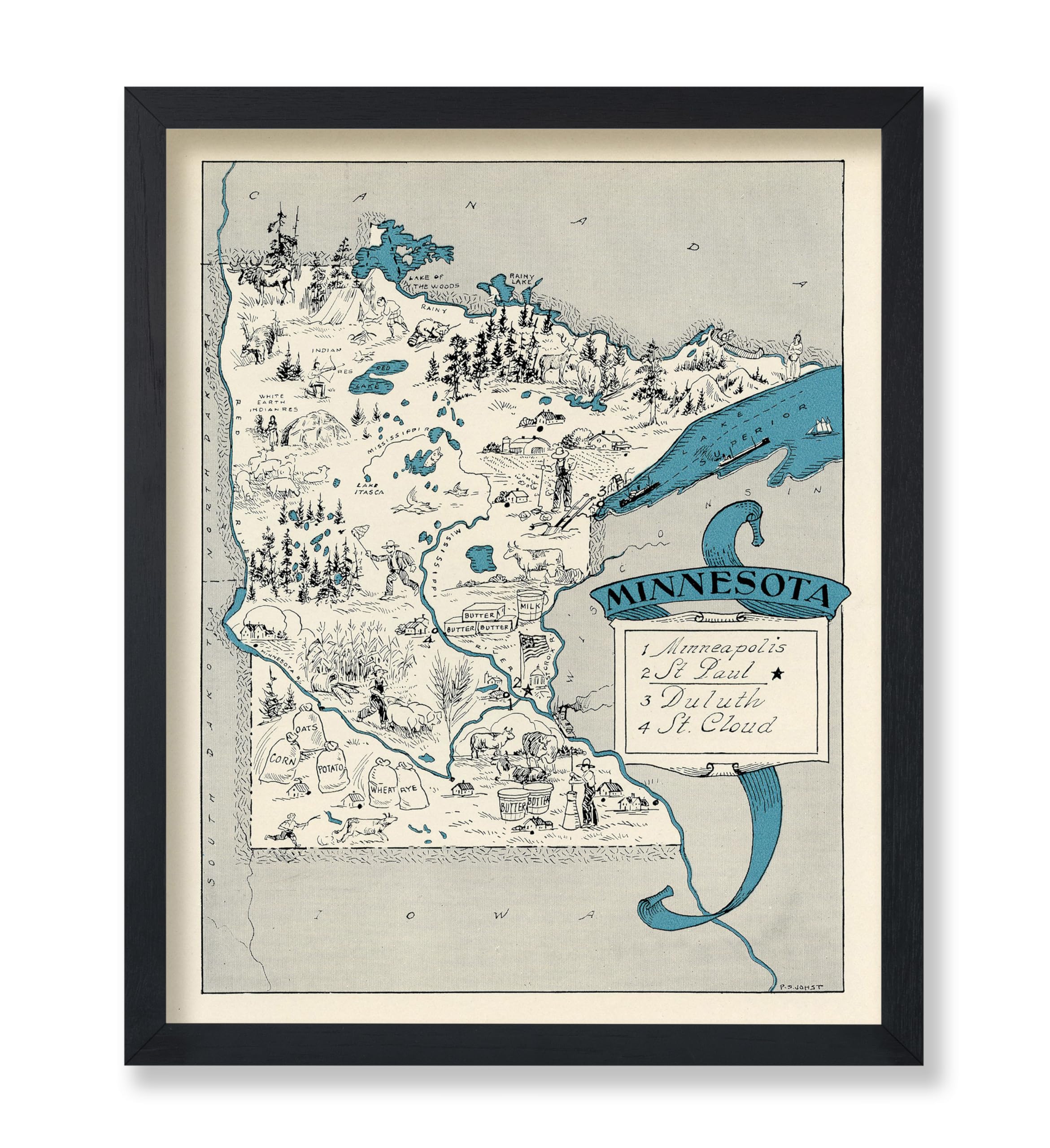 Poster Master Vintage Map Poster - Retro Minnesota Map Print - Minnesota State Map Art - Gift For Teacher, Student, Travel Lover