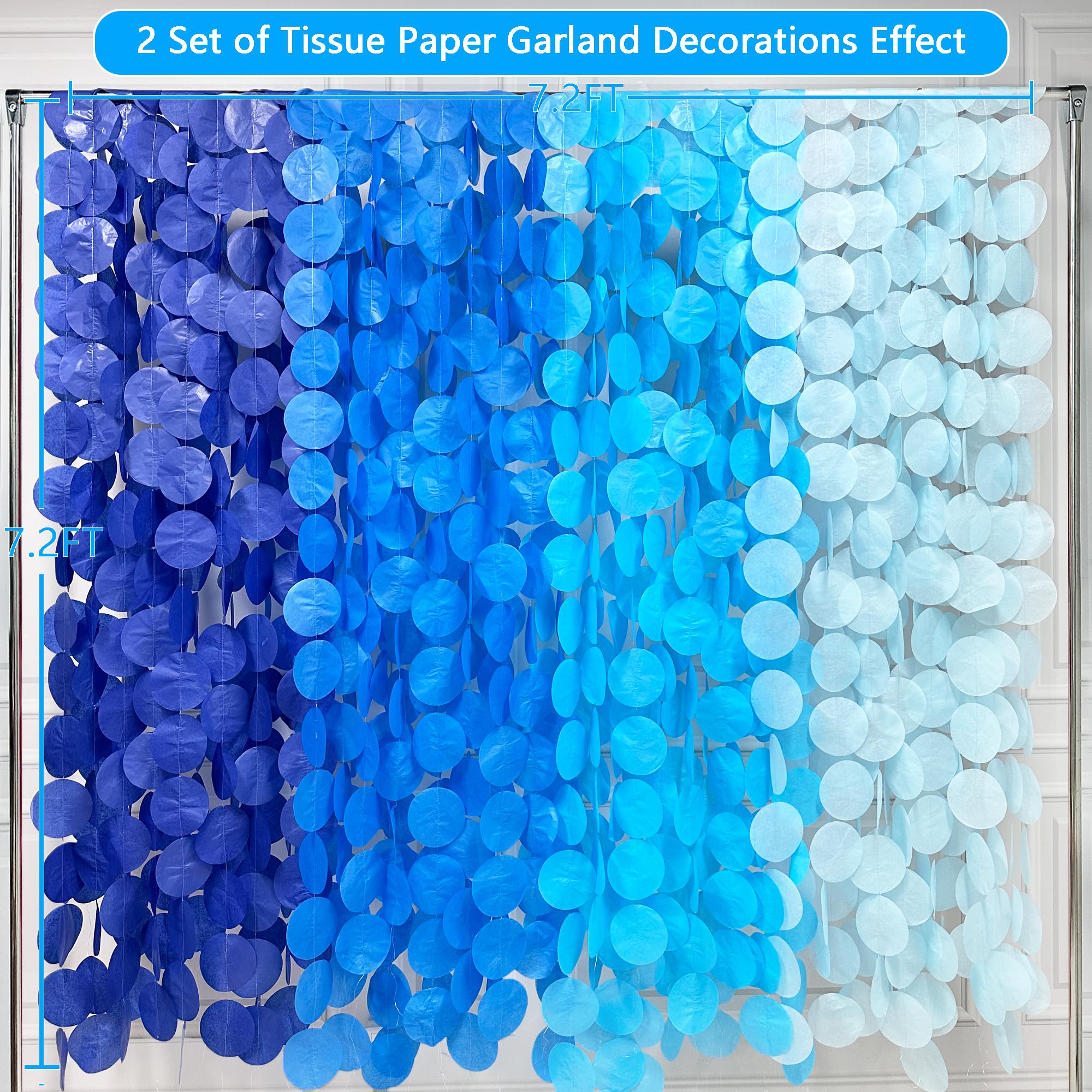 205 Ft Blue Party Decorations Ombre Navy Blue Circle Dot Backdrop Streamer Royal Blue Tissue Paper Polka Dot Hanging Garland For