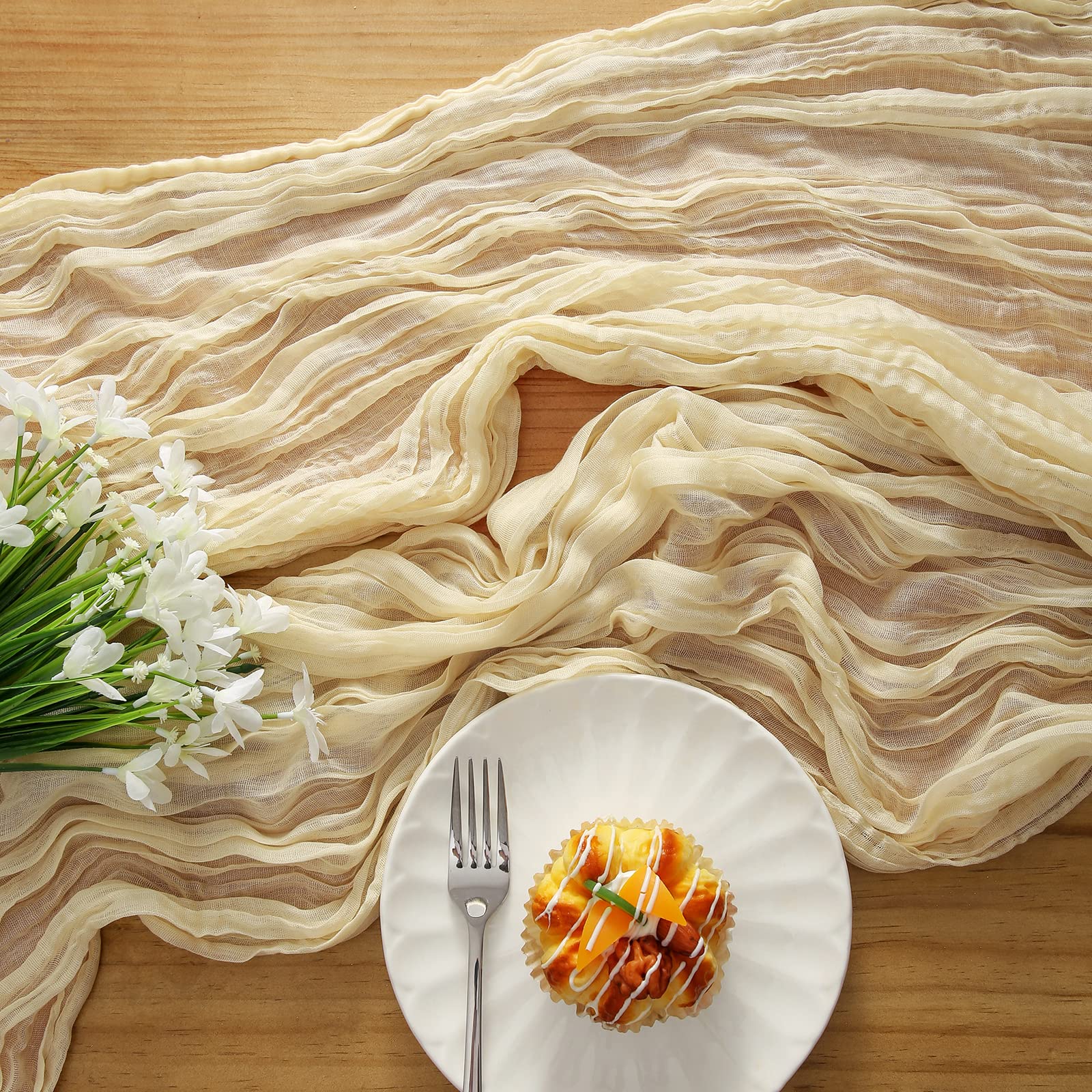 Dolopl Cream Cheesecloth Table Runner 13.3Ft Boho Gauze Cheese Cloth Table Runner Rustic Sheer Runner 160Inch Long For Wedding B