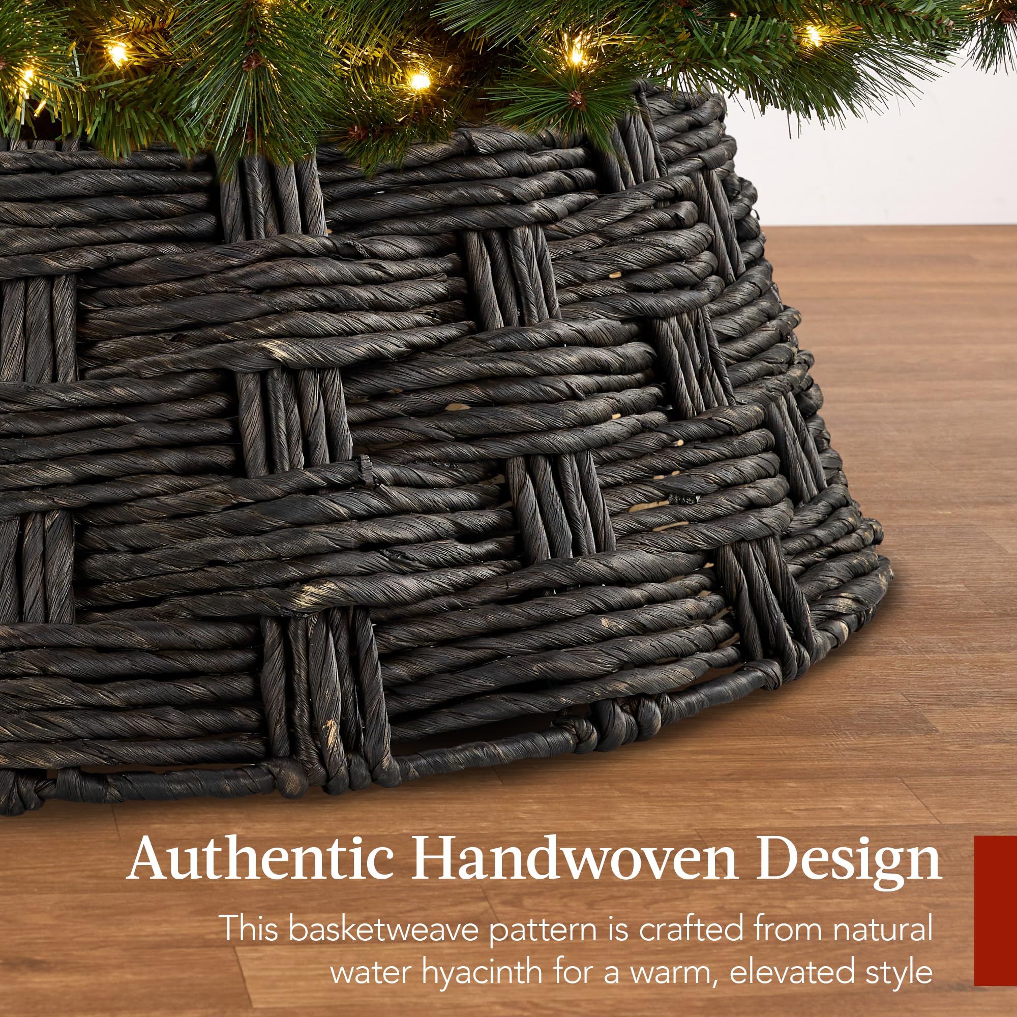 Best Choice Products 42in Christmas Tree Collar, Basket Woven Hyacinth 3-Piece Holiday Rattan Tree Skirt Accessory for Home w/Co
