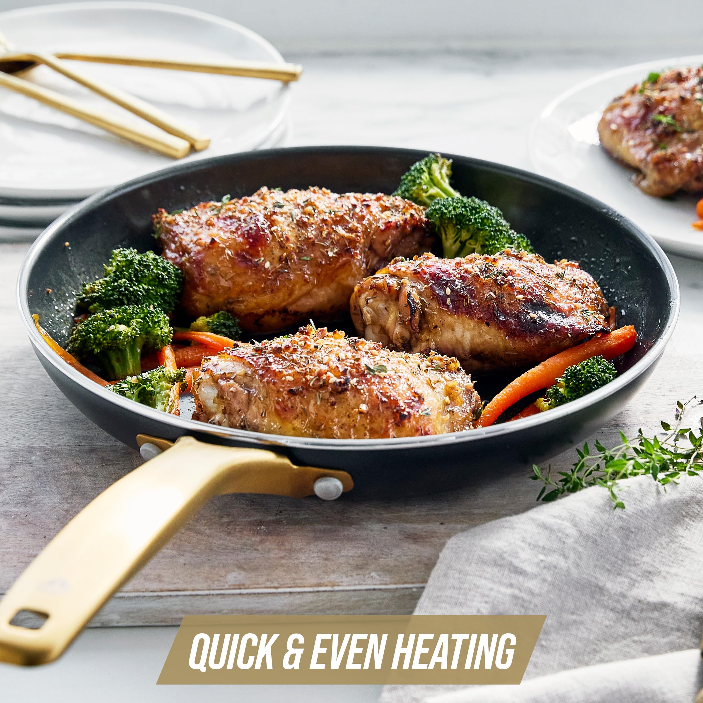 Blue Diamond Gold 8 Frying Pan Skillet, Ceramic Nonstick, Pfas Free, Pfoa Free, Induction Suitable, Dishwasher Safe, Gold Hand