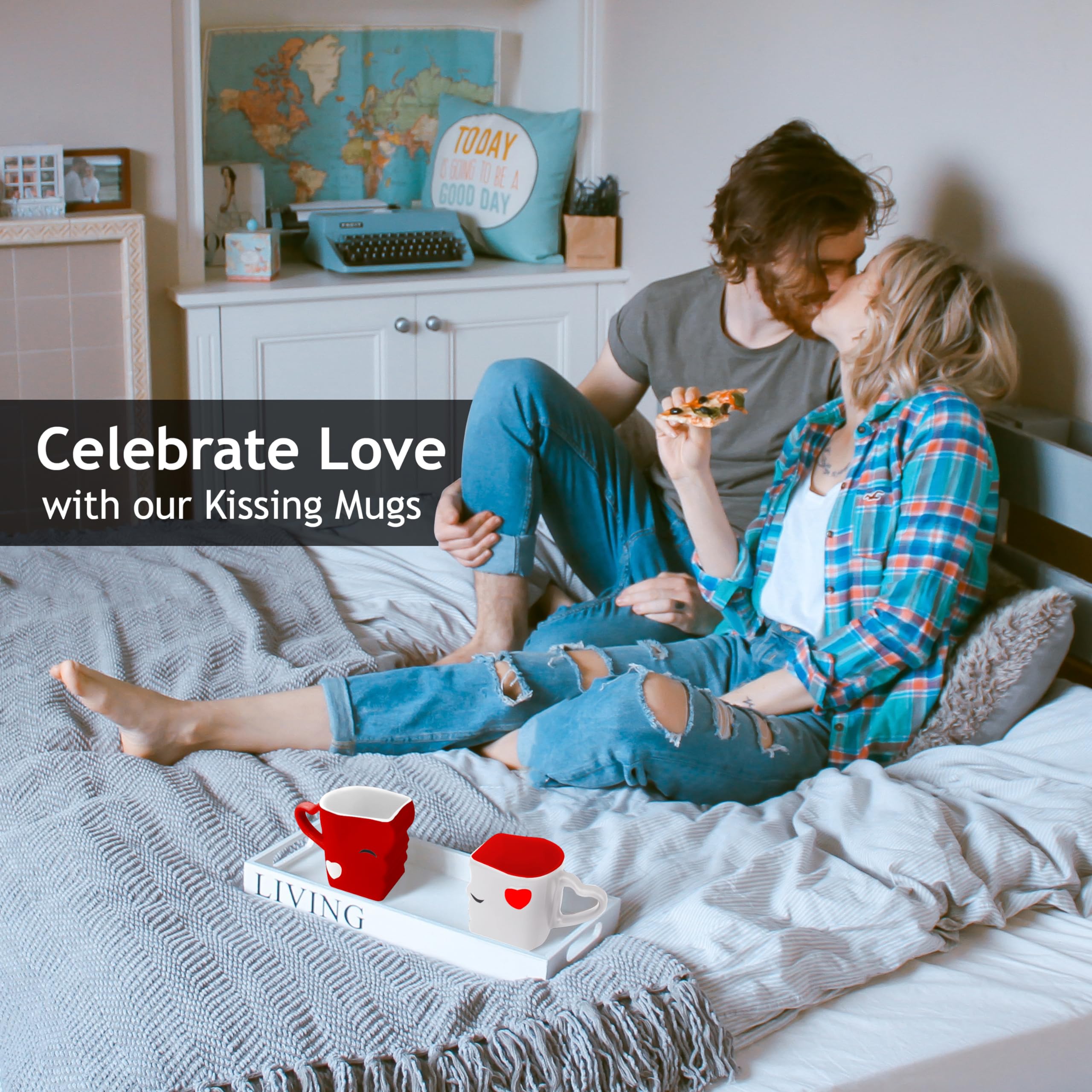 MIAMIO - coffee MugsKissing Mugs Bridal Pair gift Set for WeddingsBirthdayAnniversary with gift Box (Red)
