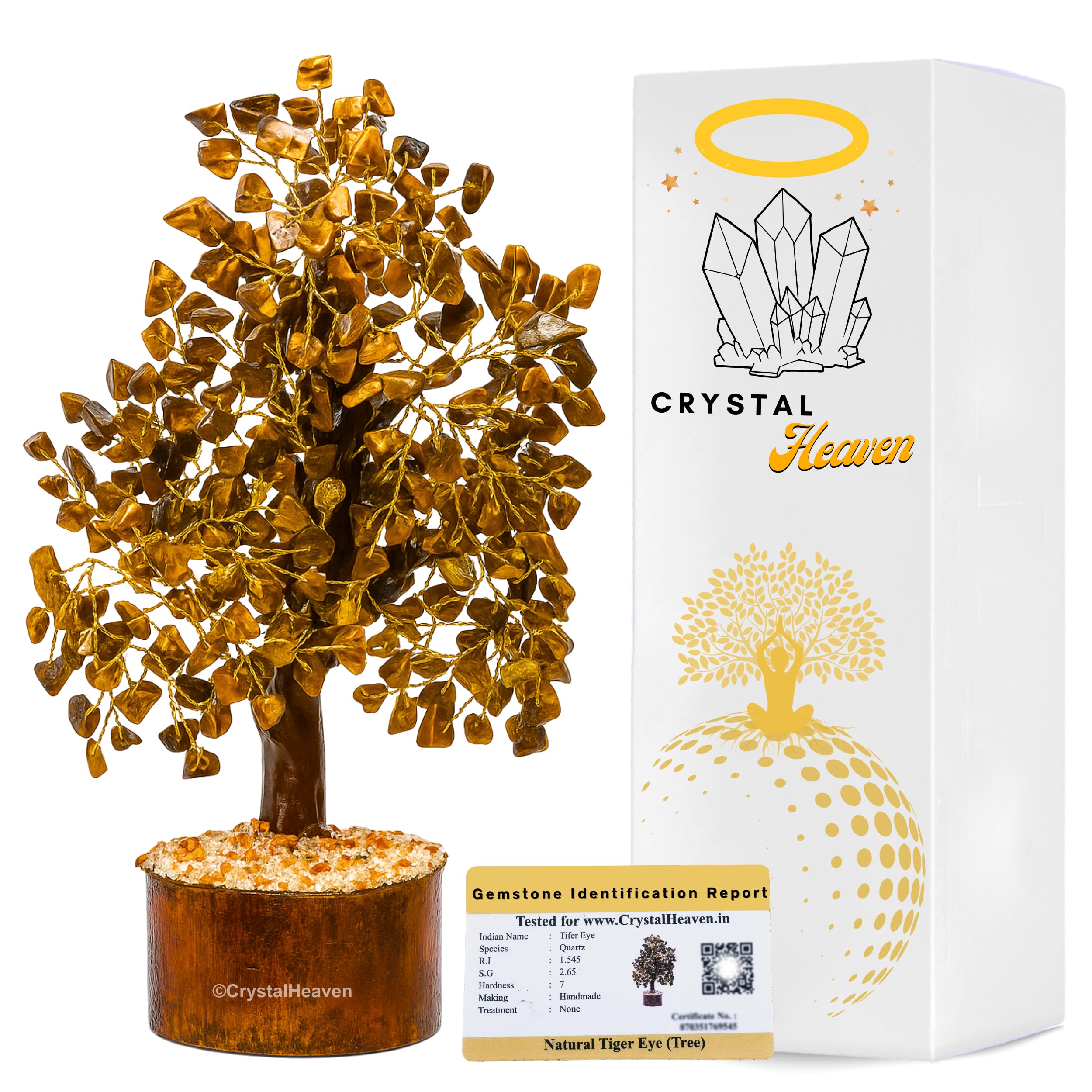 Certified Tiger Eye Crystal Tree For Good Luck - Healing Crystals Money Tree For Wealth, Positive Energy At Home Office - Decora
