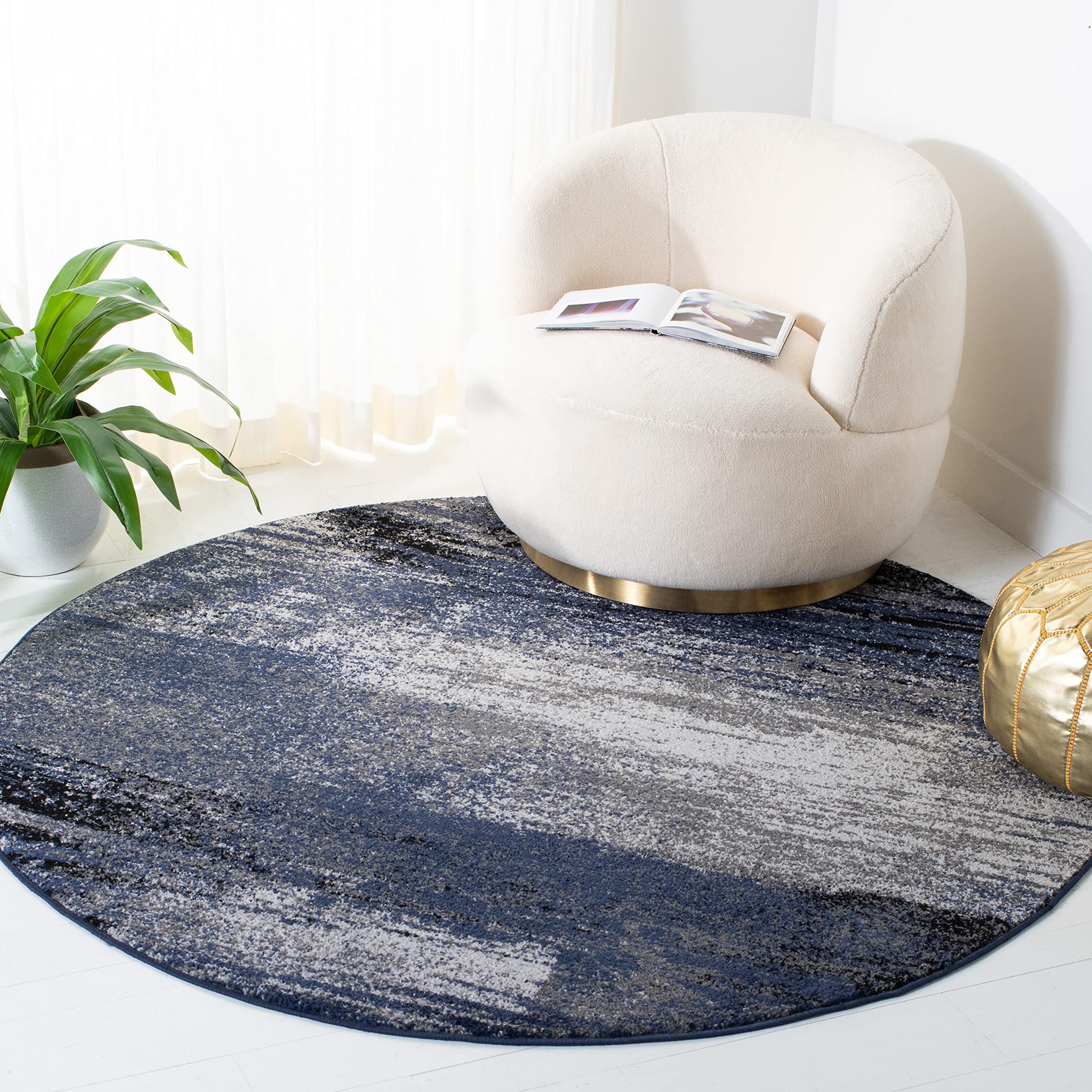 SAFAVIEH Adirondack Collection 6 Round Grey/Blue ADR112H Modern Abstract Non-Shedding Entryway Foyer Living Room Bedroom Kitche