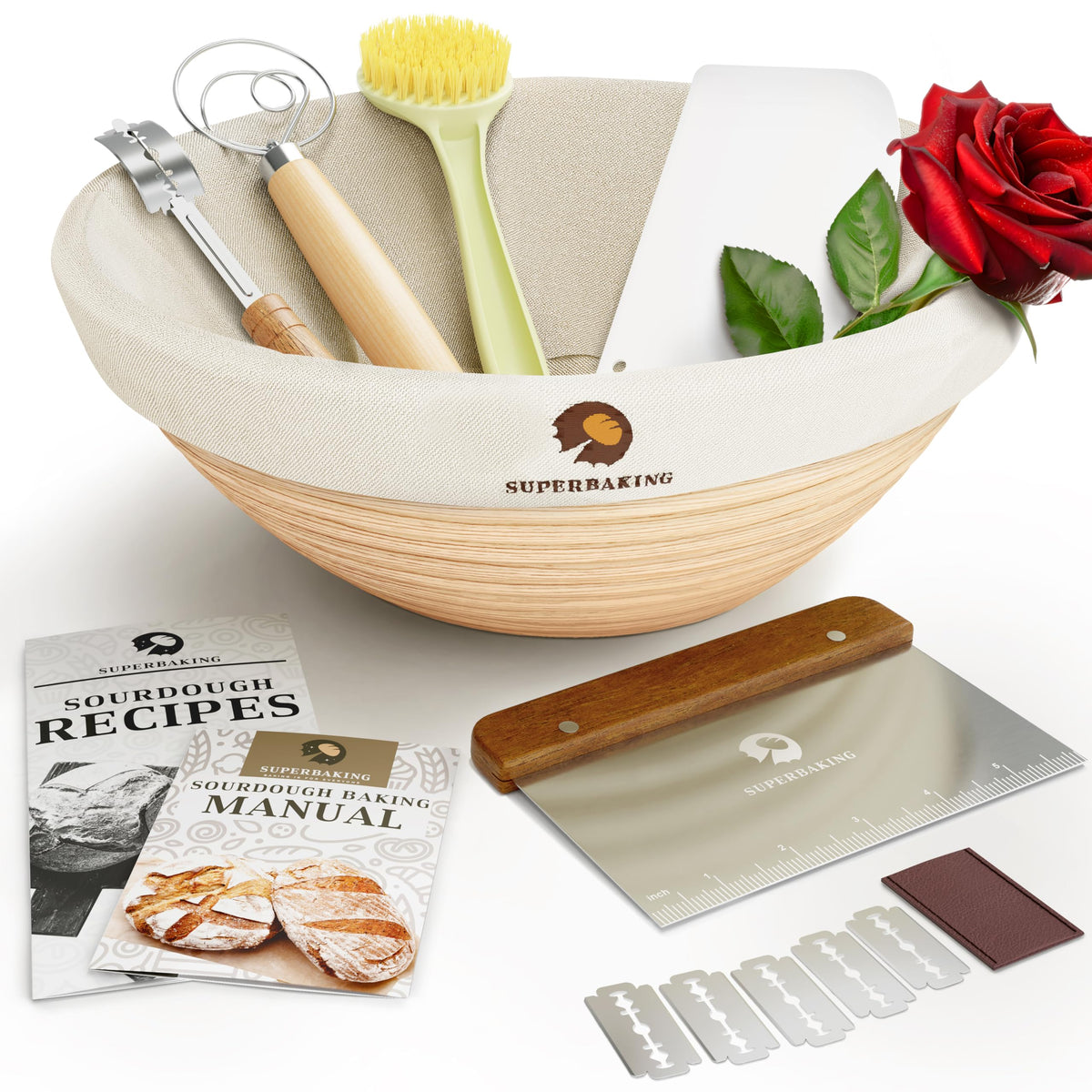 Superbaking Banneton Bread Proofing Basket, Sourdough Bread Baking Supplies, Round 9 Inch Sourdough Starter Kit, Proofing Basket