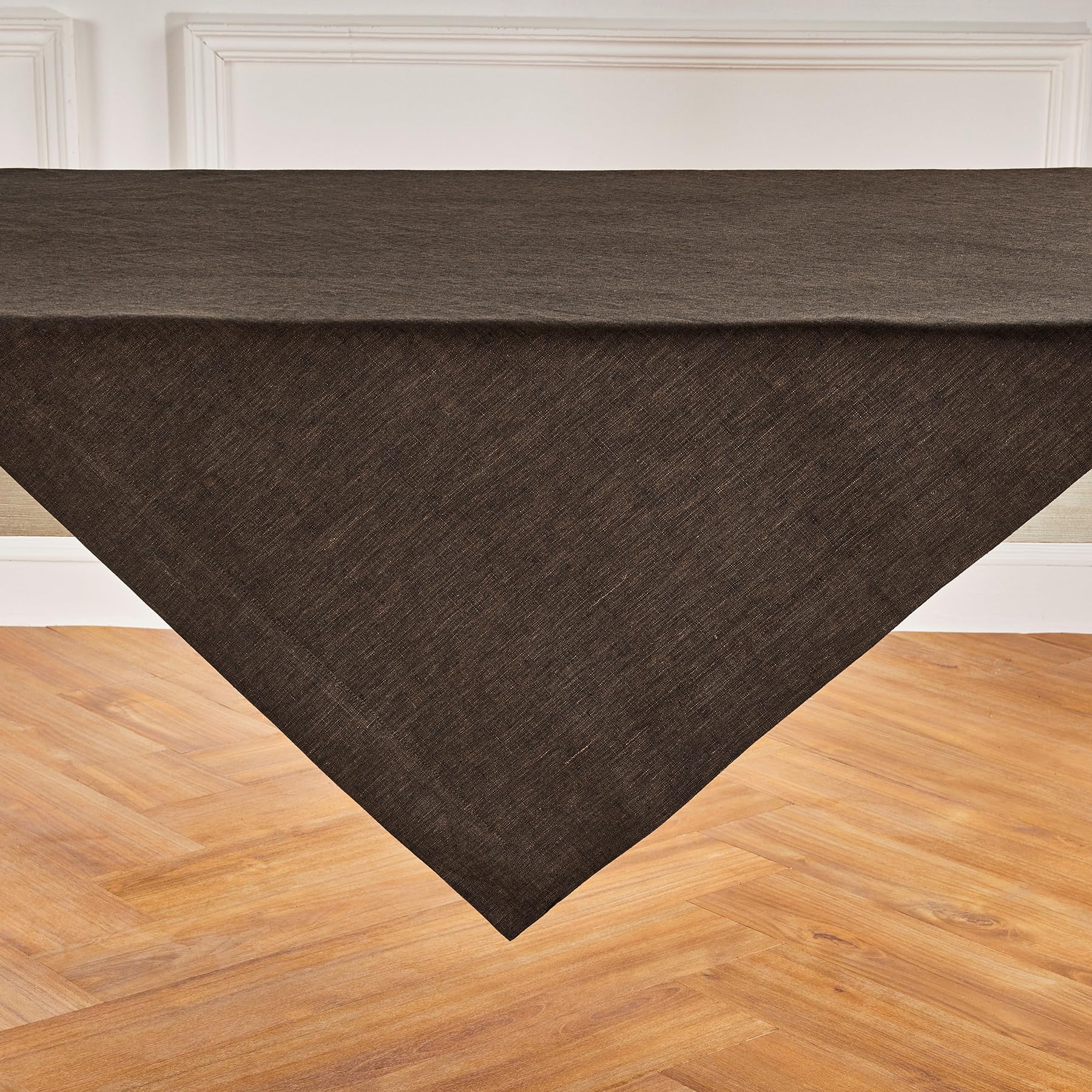 Solino Home Linen Tablecloth 52 X 52 Inch - Chambray Brown 100% Pure Linen Table Throw - Handcrafted And Machine Washable - Athe