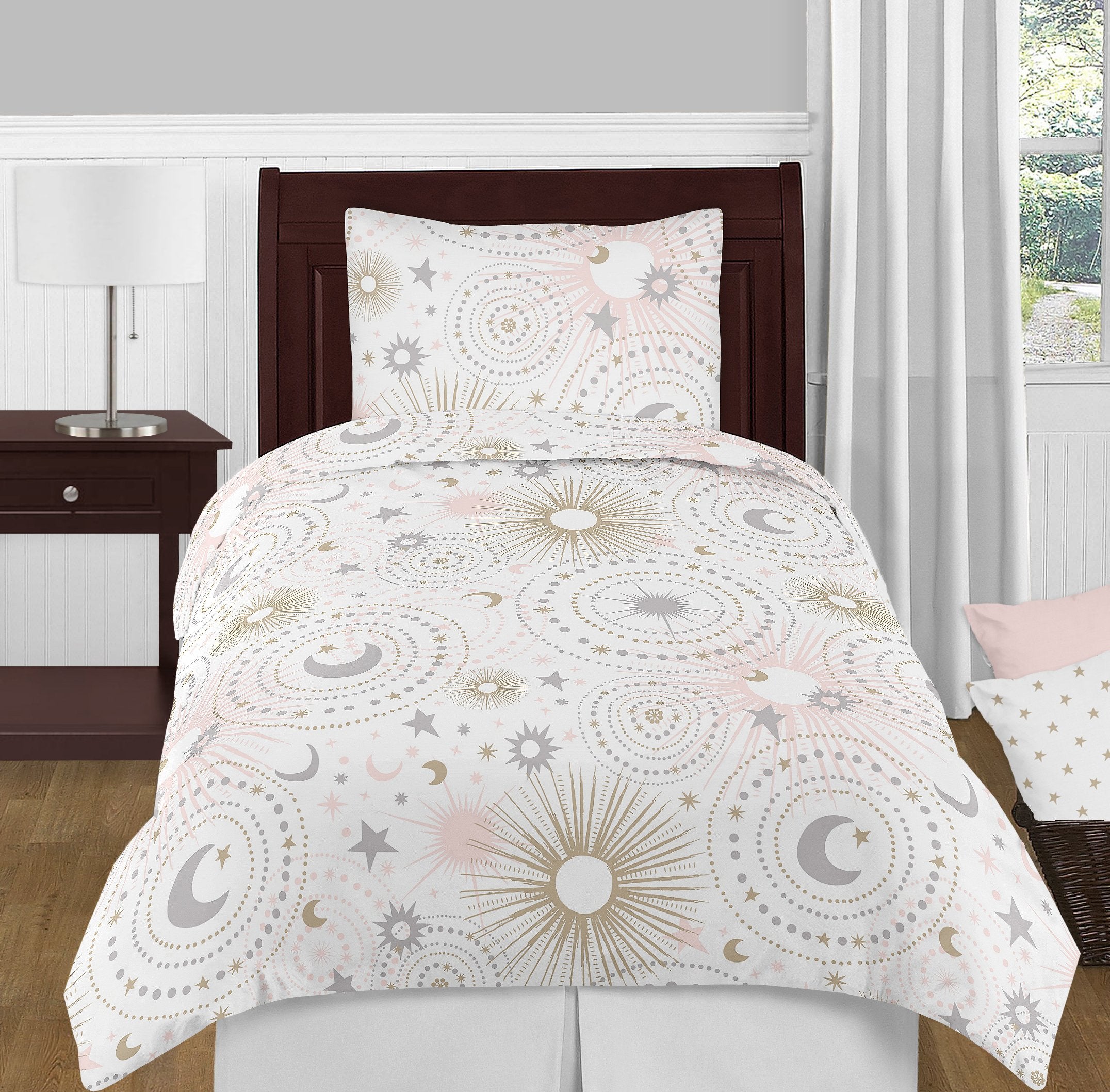 Sweet Jojo Designs Blush Pink, Gold, Grey And White Star And Moon Wall Art Prints Room Decor For Baby, Nursery, And Kids For Cel