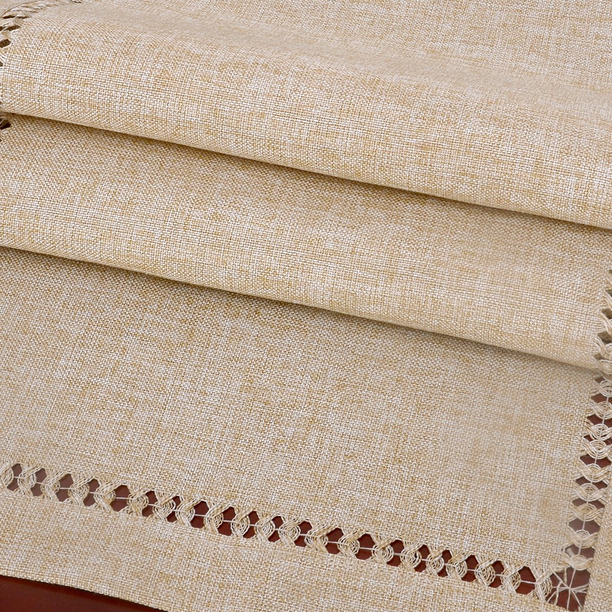 Grelucgo Handmade Hemstitch Beige Table Runner, Rectangular 14 By 90 Inch