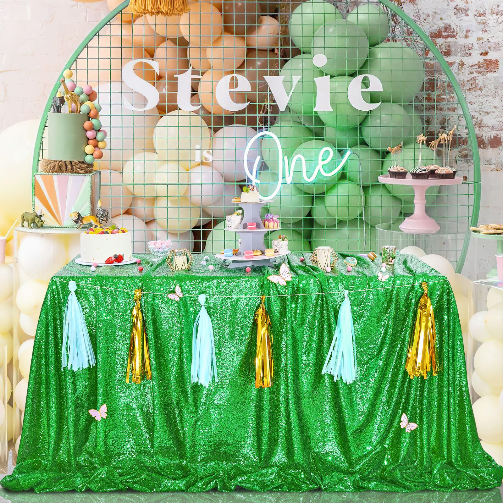 Queendream 60X102 Inches Green Table Clothes For Parties Birthday Wedding Sequin Tablecloth Cake Table Holiday Banquet Decoratio