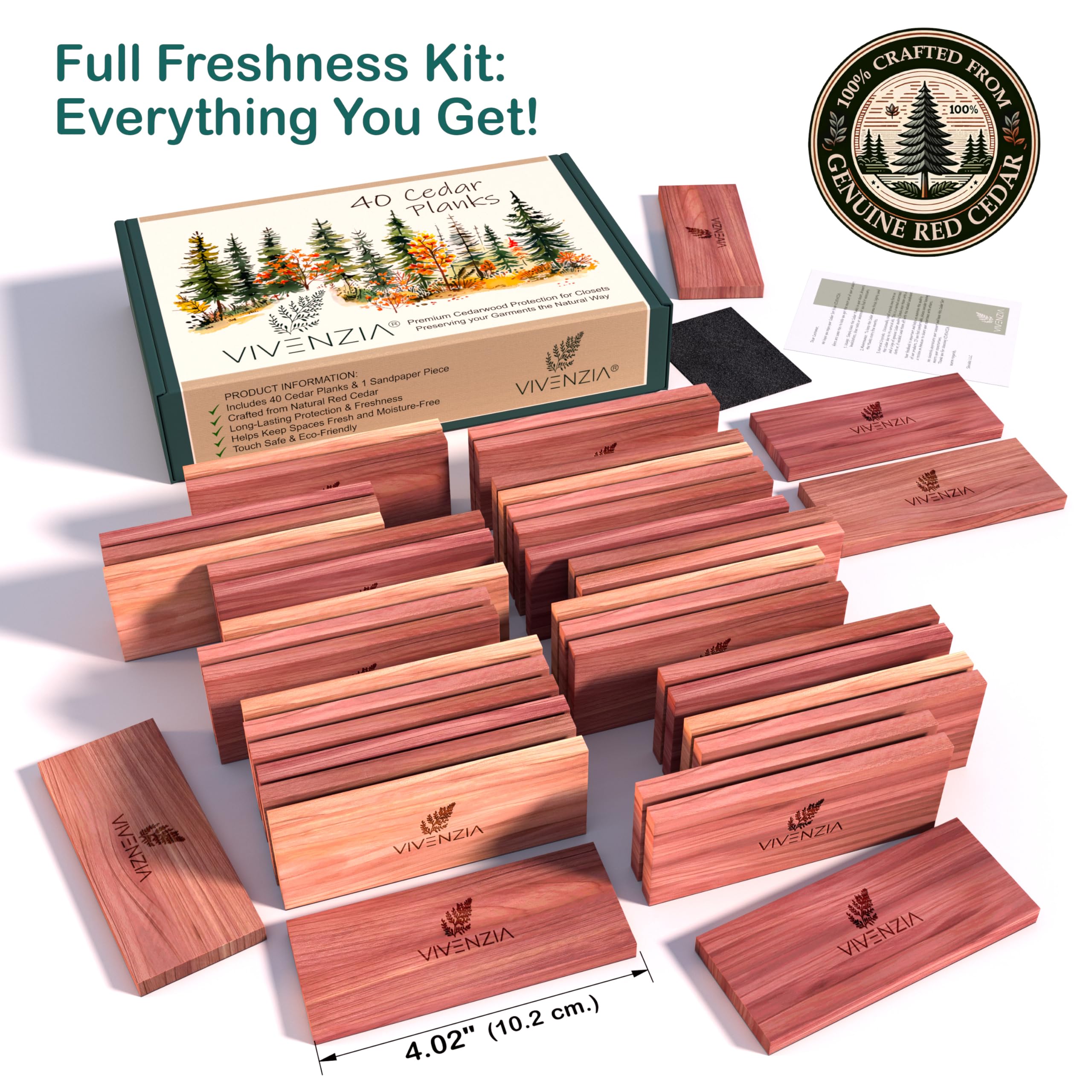 Vivenzia Cedar Blocks For Clothes Storage -40 Planks- Aromatic Cedar Blocks For Closet, Cedar Planks For Closets