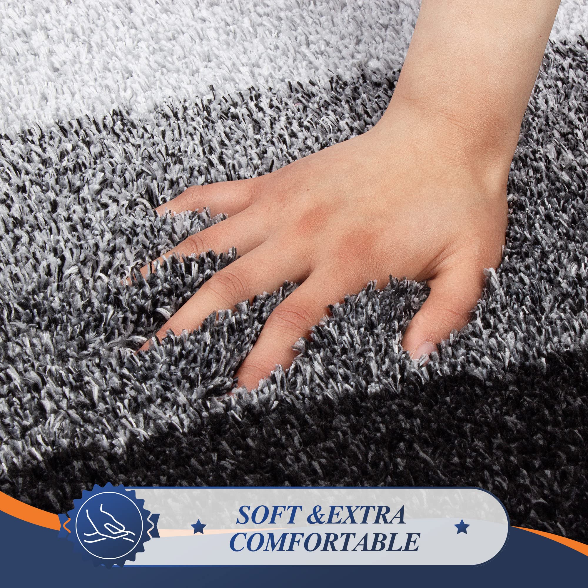 Walensee Bathroom Rug Non Slip Bath Mat For Bathroom (16 X 24, Ombre Black) Water Absorbent Soft Microfiber Shaggy Bathroom Mat