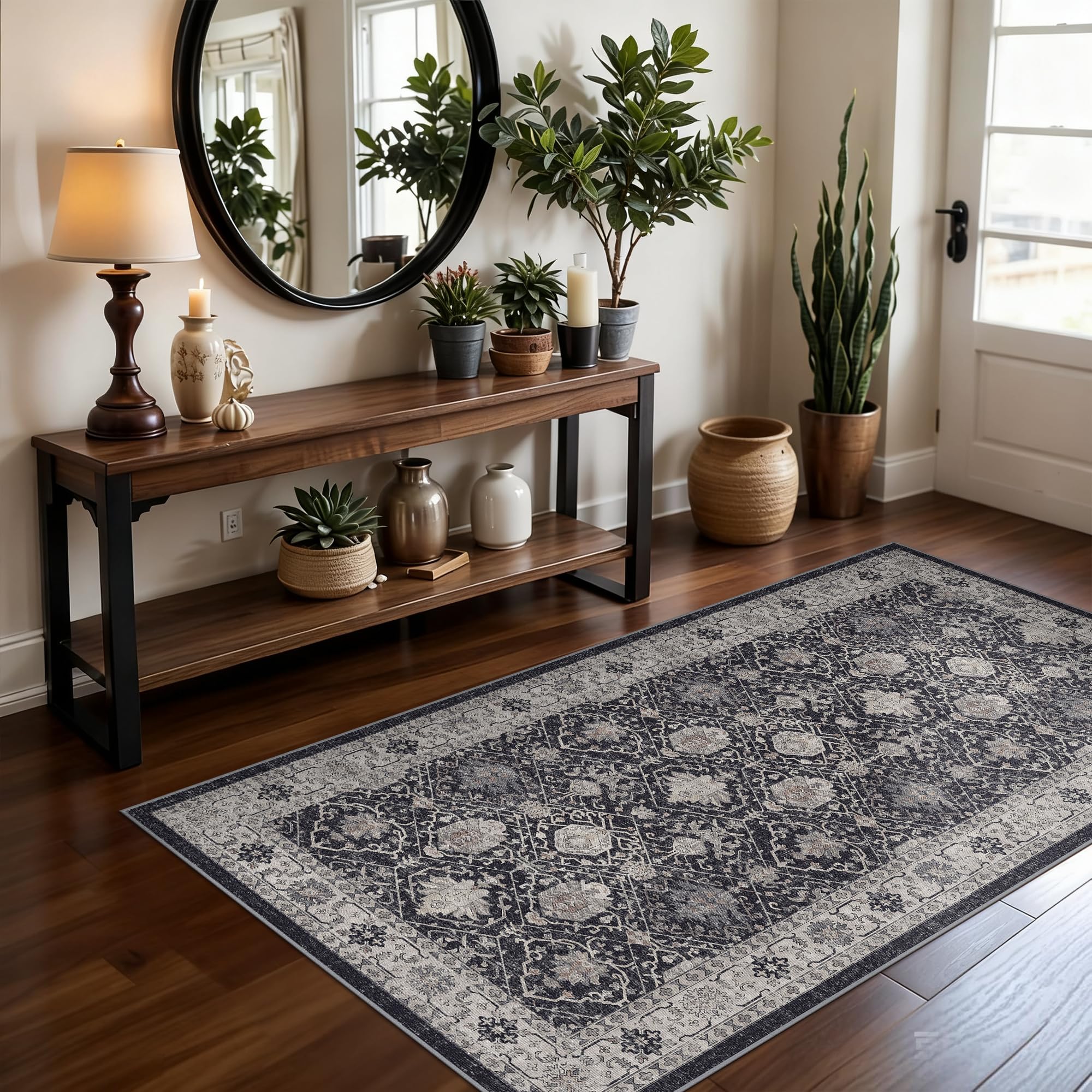 Washable 3x5 Entryway Area Rugs: Ultra Soft Low Pile Carpet for Kitchen Nursery Indoor Light-Weight Doormat Anti-Slip Cozy Rug f