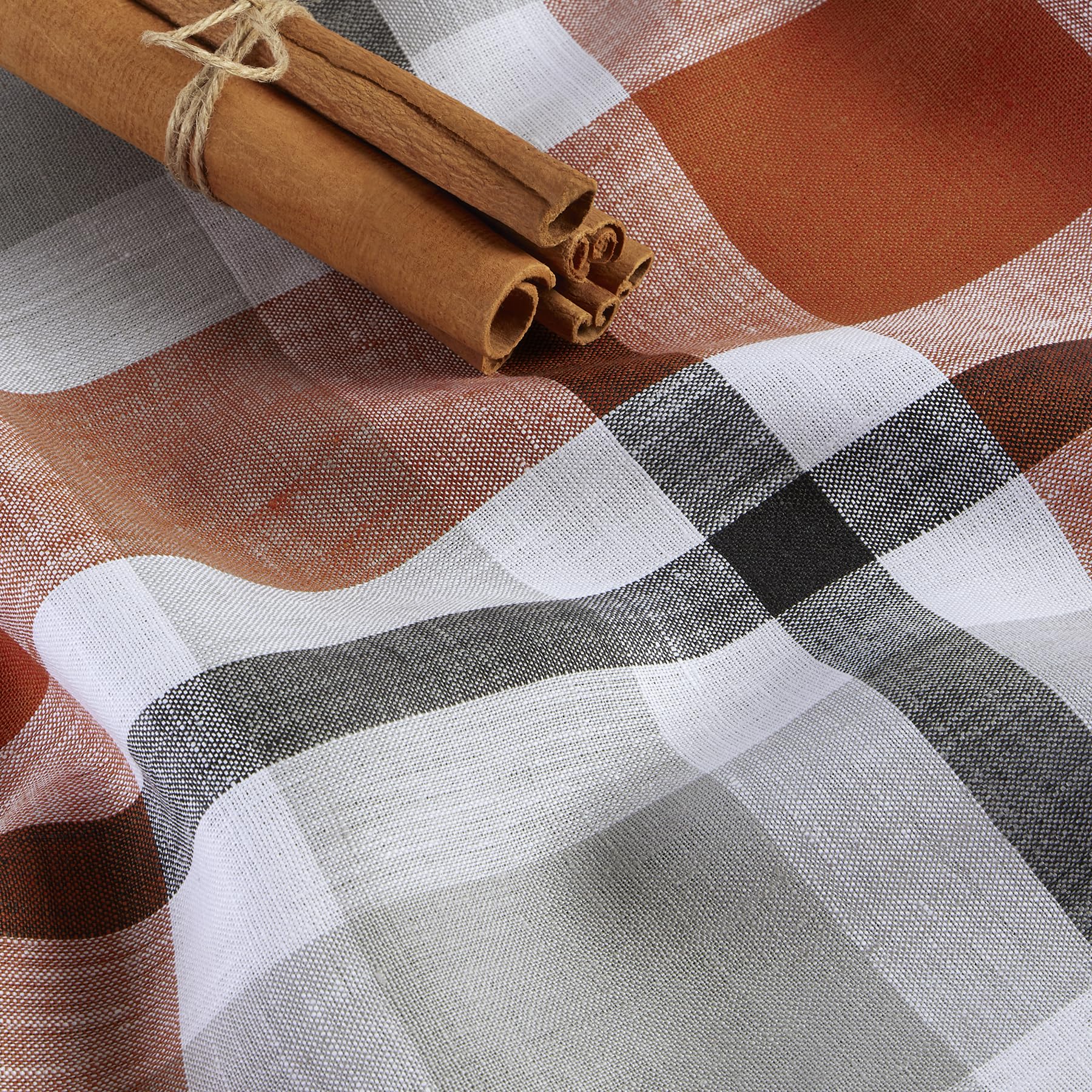 Solino Home Plaid Linen Placemats Set Of 4-100% Pure Linen Cinnamon Fall Buffalo Check Place Mats 14 X 19 Inch - Handcrafted And