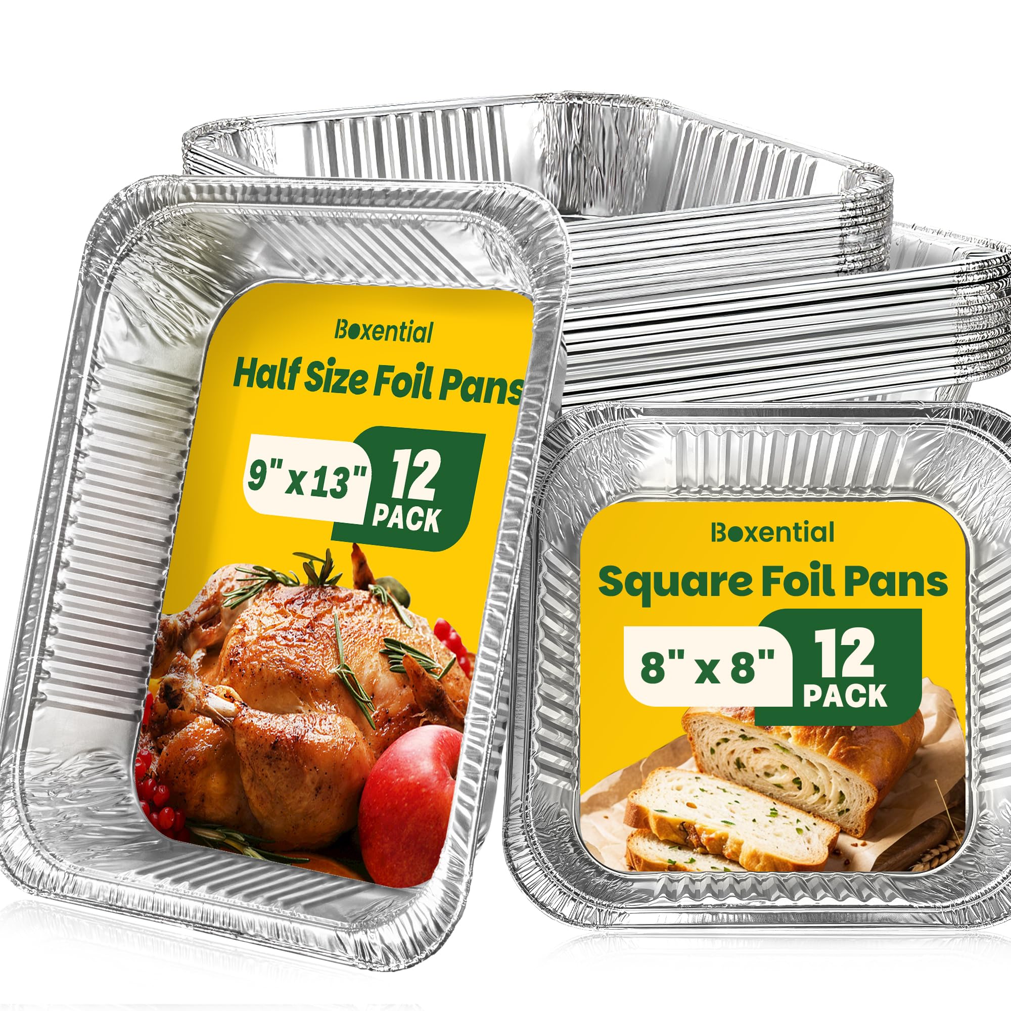 Aluminum Pans [24 Pack], Foil Pans 9x13 [12pc] & 8x8 [12pc] Baking Pans Set