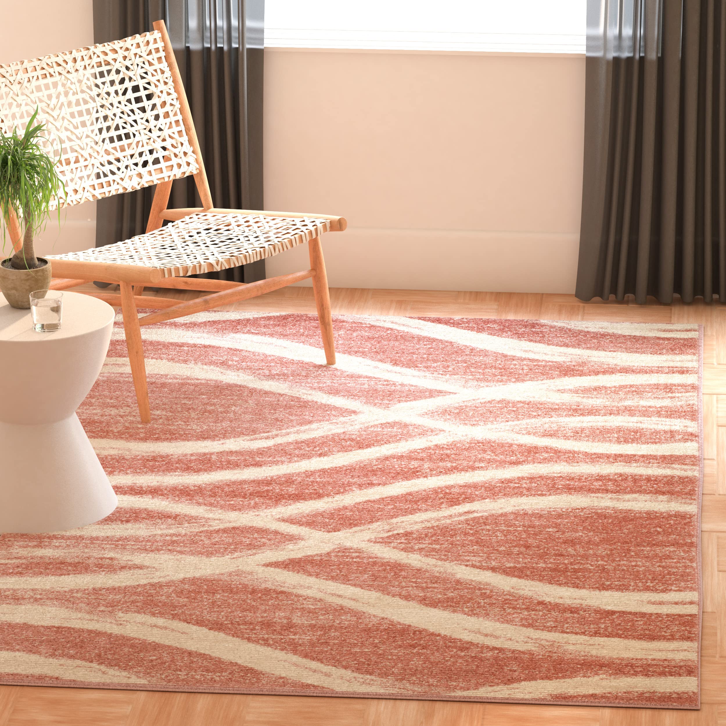 SAFAVIEH Adirondack Collection 4 Square Rose/Cream ADR125Z Modern Wave Distressed Non-Shedding Entryway Living Room Foyer Bedro