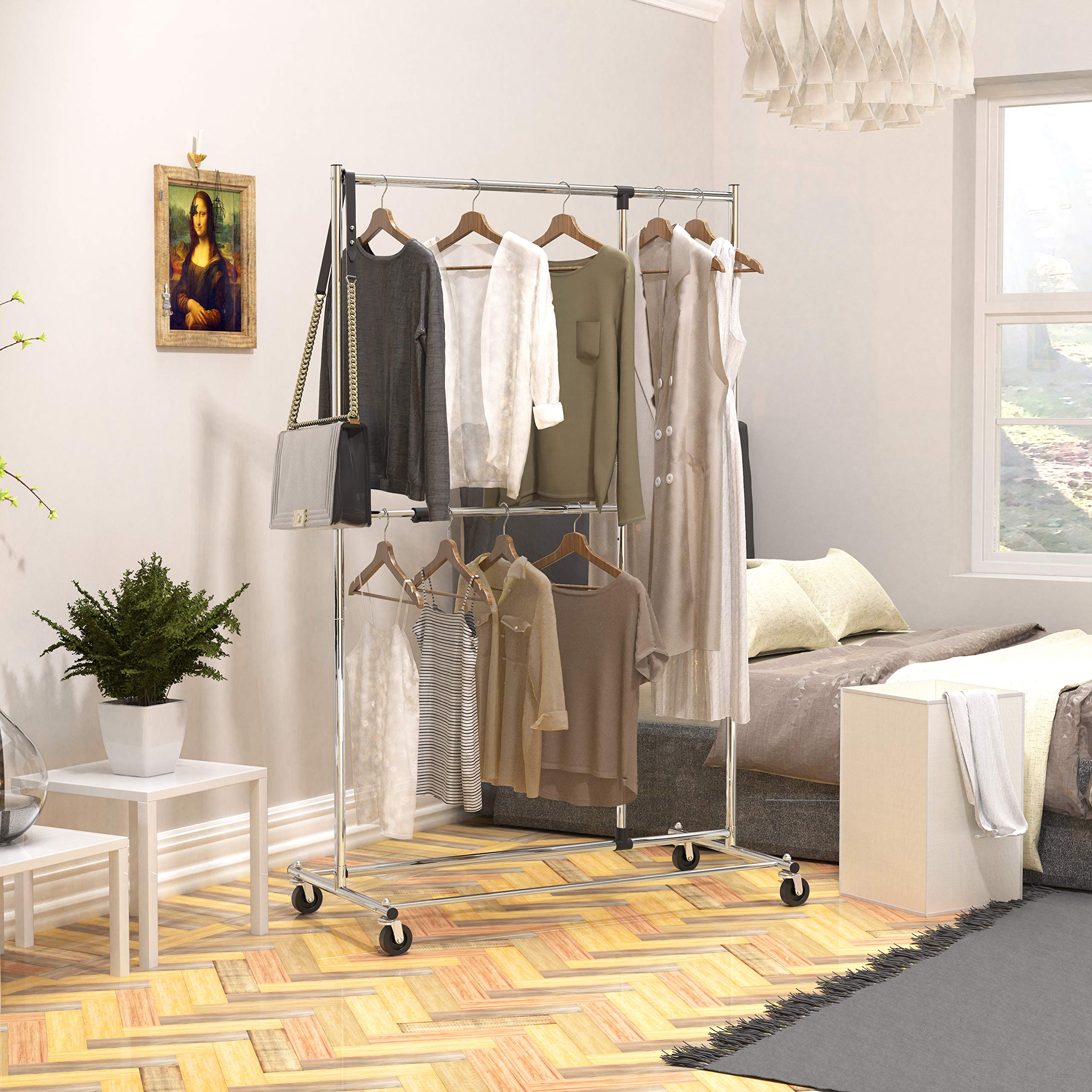 Simple Houseware Dual Bar Adjustable Garment Rack, Chrome, 72-Inch Height