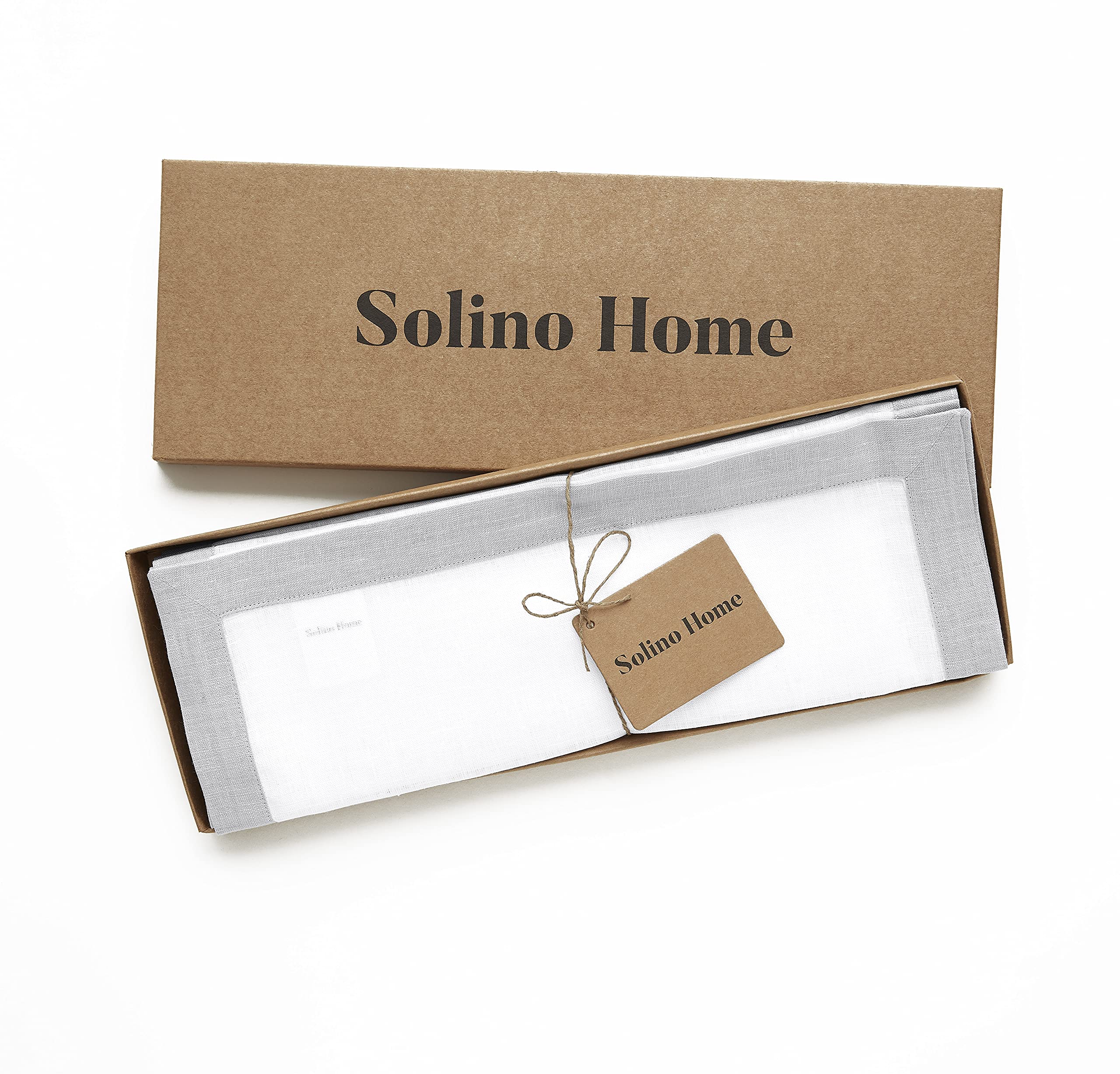 Solino Home Linen Classic Placemats 14 x 19 Inch - 100% Pure Linen Soft Grey and White Placemats for Spring  Summer  Mother