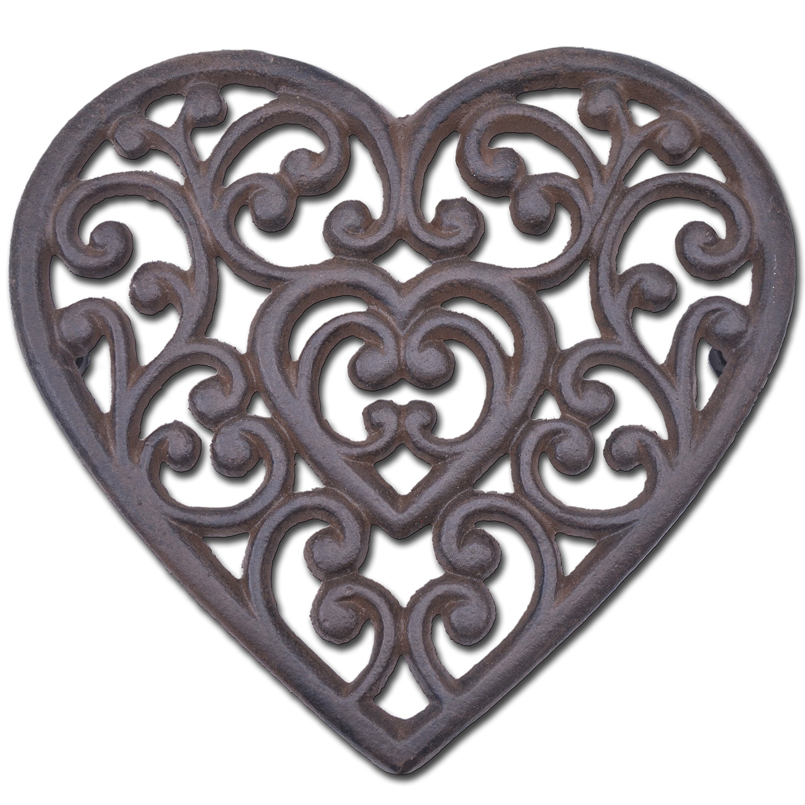 Decorative Cast Iron Kitchen Trivet Ornate Heart 8'' Wide