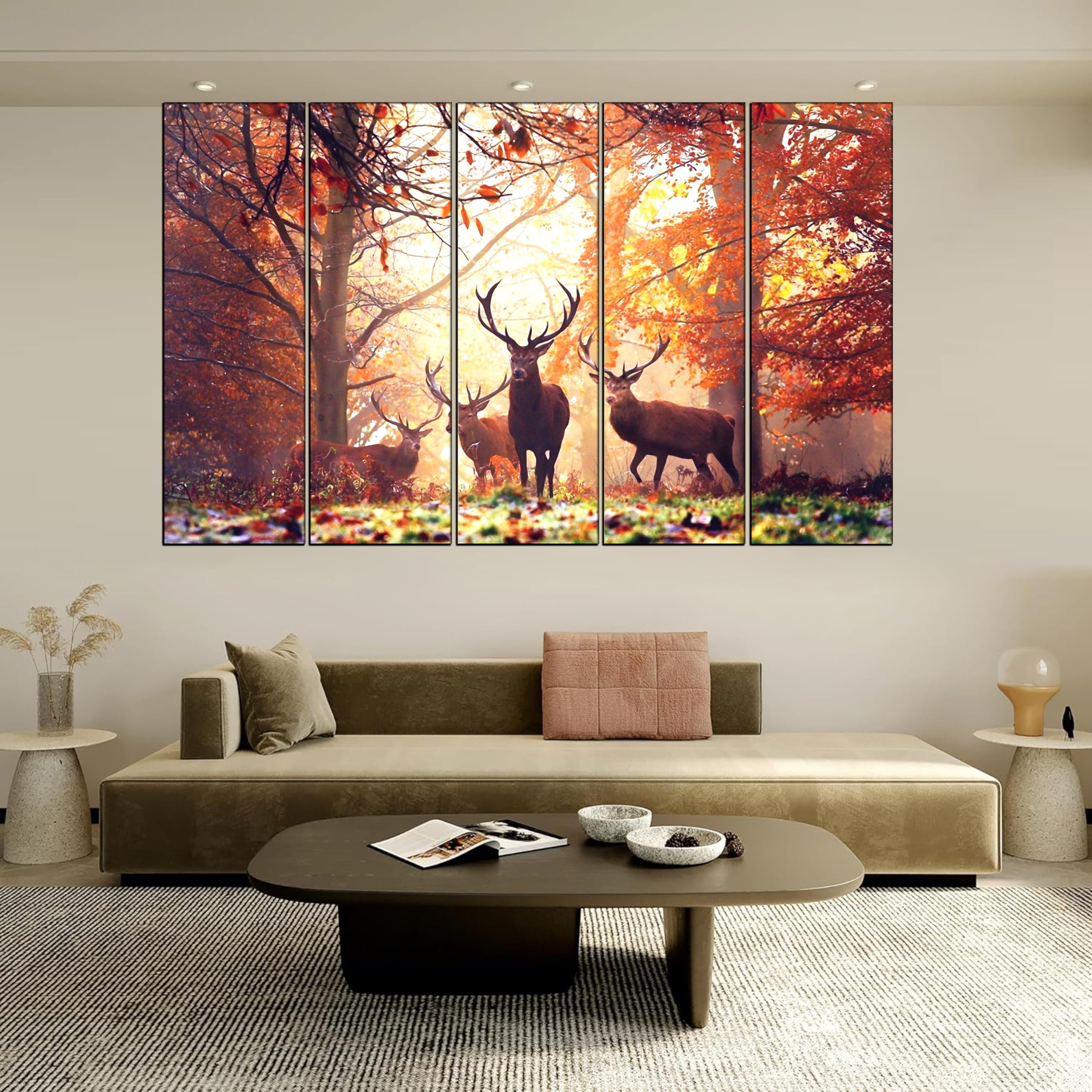 Kyara Arts Multiple Frames, Beautiful Deers Nature Wall Painting For Living Room, Bedroom, Office, Hotels, Drawing Room Wooden F