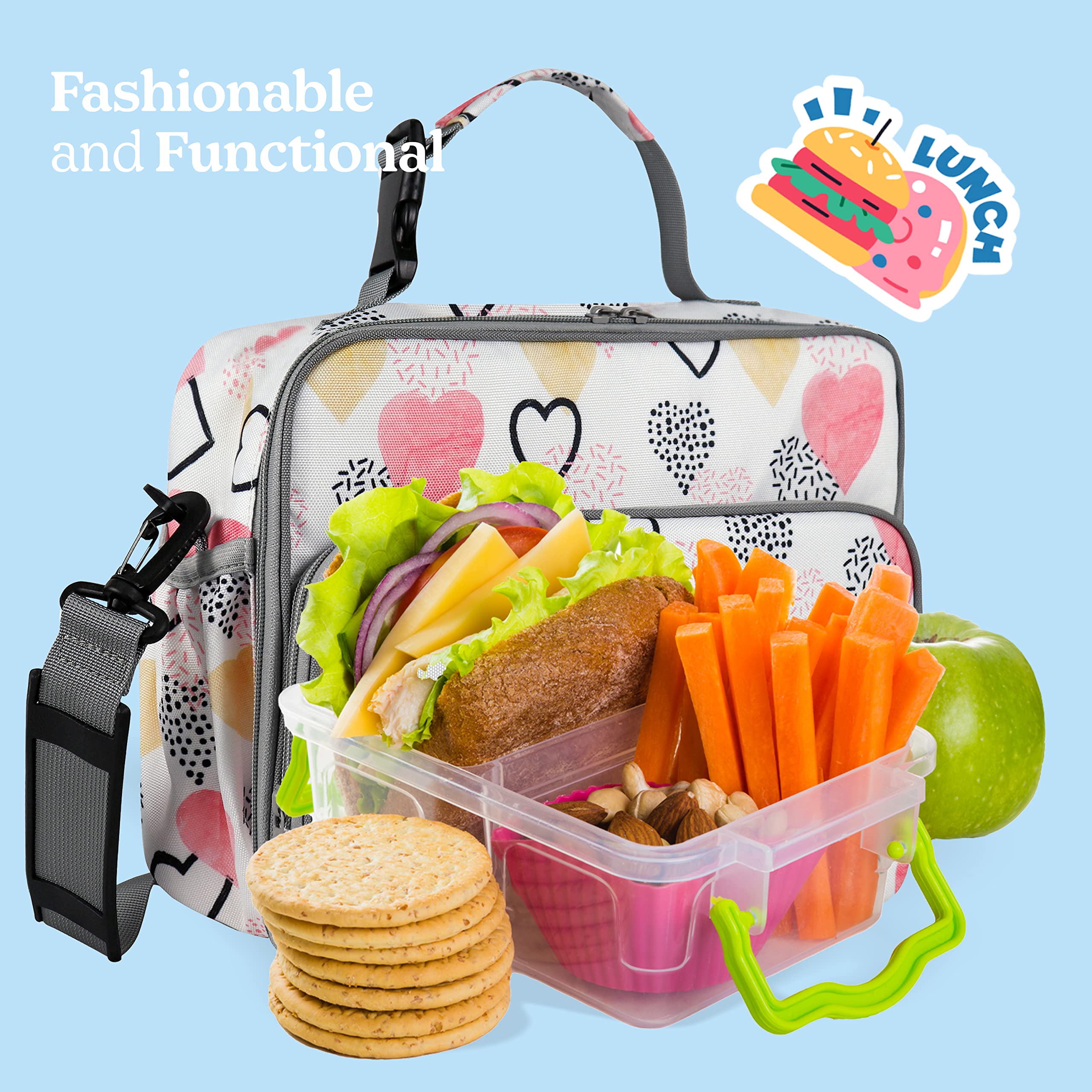 Mesa Lunch Bag For Kids - Kids Lunchbox For School, Daycare, Kindergarten - Insulated Lunch Box For Girls & Boys (Heart)