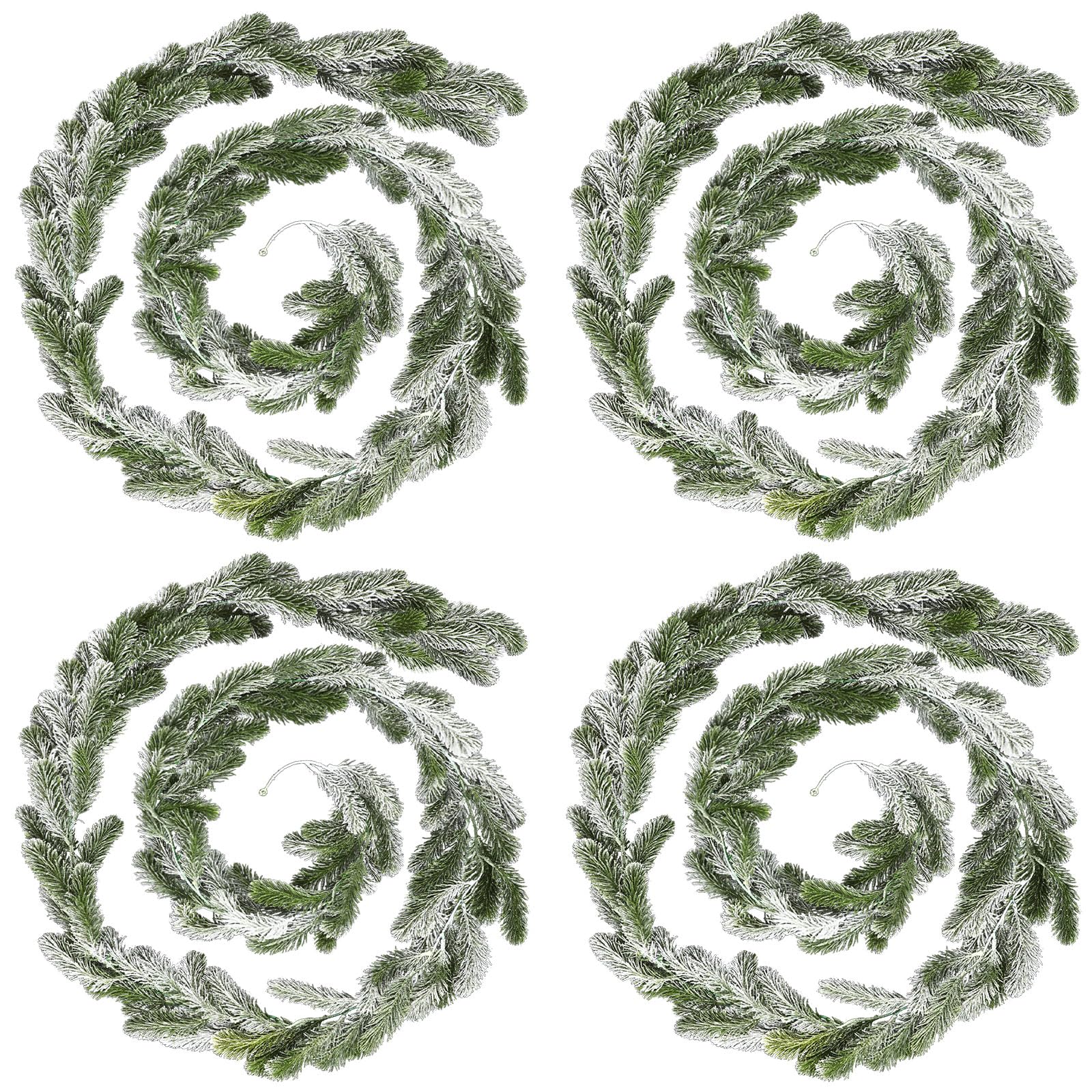 Lyrow 4 Pcs Christmas Garlands Pine Garland Artificial Winter Snowy Greenery Garland White Cedar Garland Faux Indoor Outdoor Pin