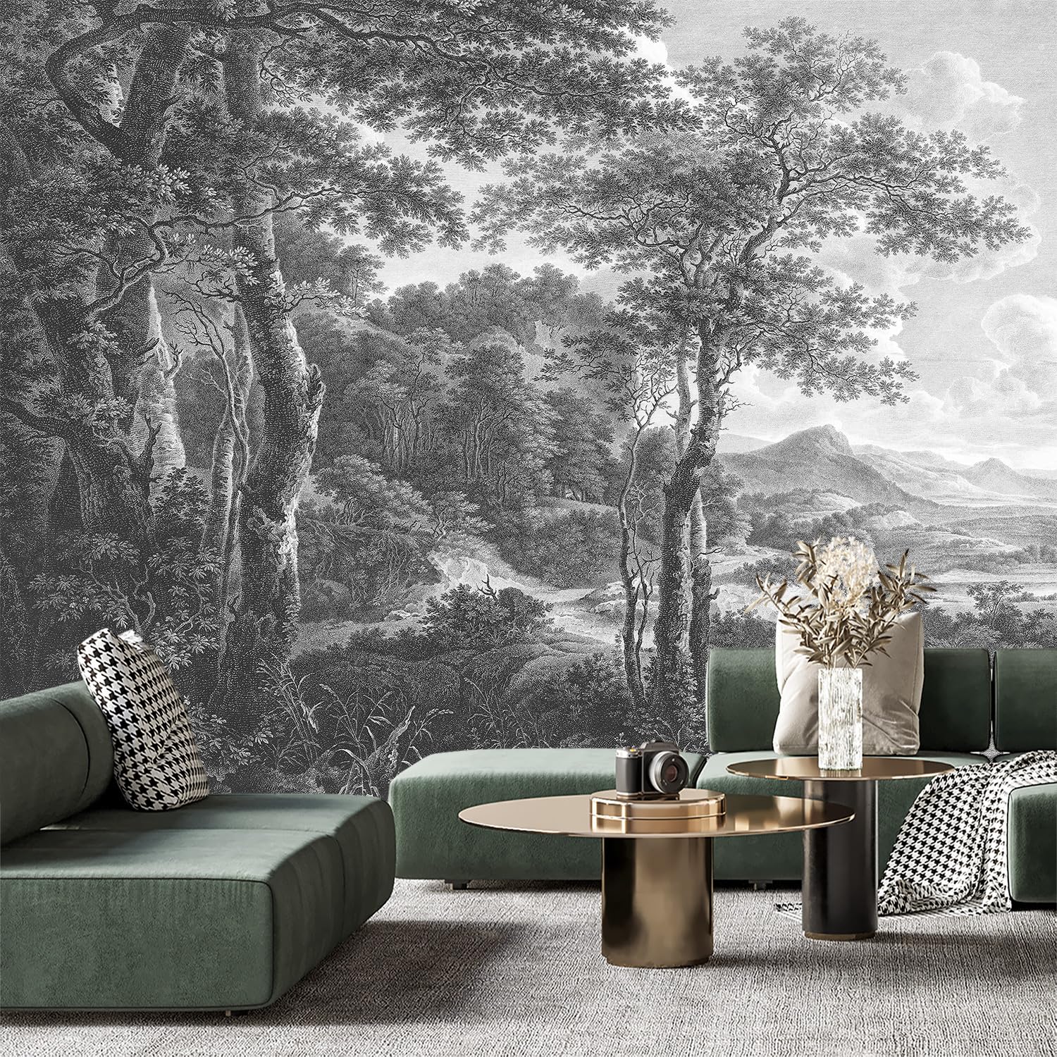 Yqwdmx -Vintage Forest Fabric Wallpaper Grey Tree Mural Living Room 140'' X 91'' (Not Peel And Stick)