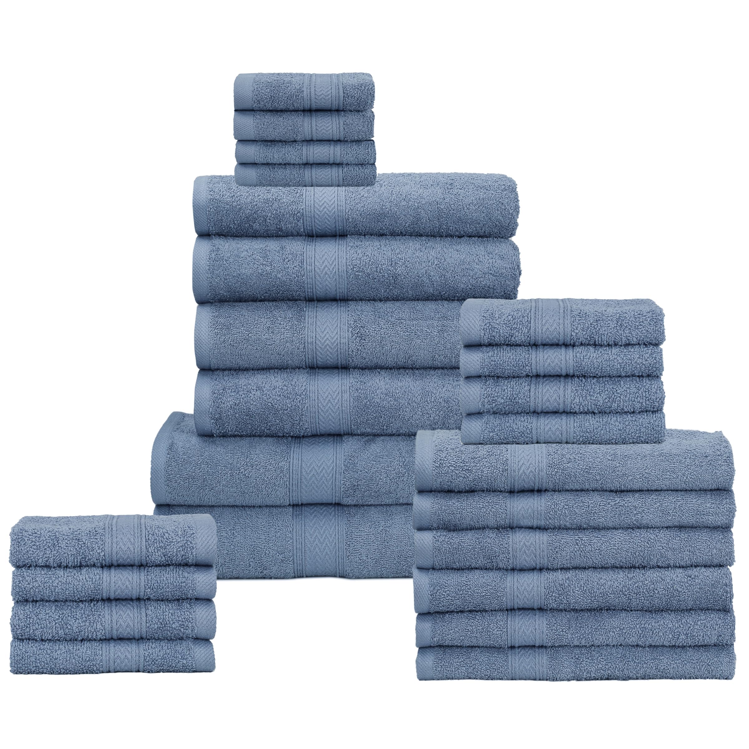 Hillfair 24 Piece Bath Towels Set For Bathroom- 100% Cotton 24 Pc Bulk Pack Hotel Spa Towel Set- 2 Xxl Oversized Big Towels, 4 B