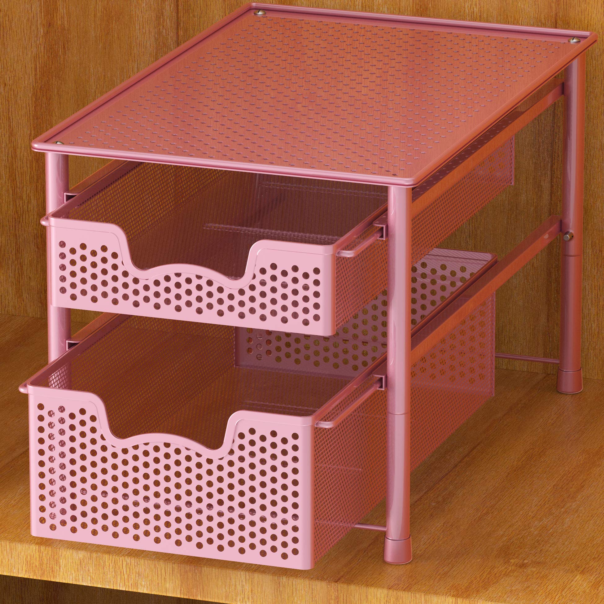Simple Houseware Stackable 2 Tier Sliding Basket Organizer Drawer  Pink