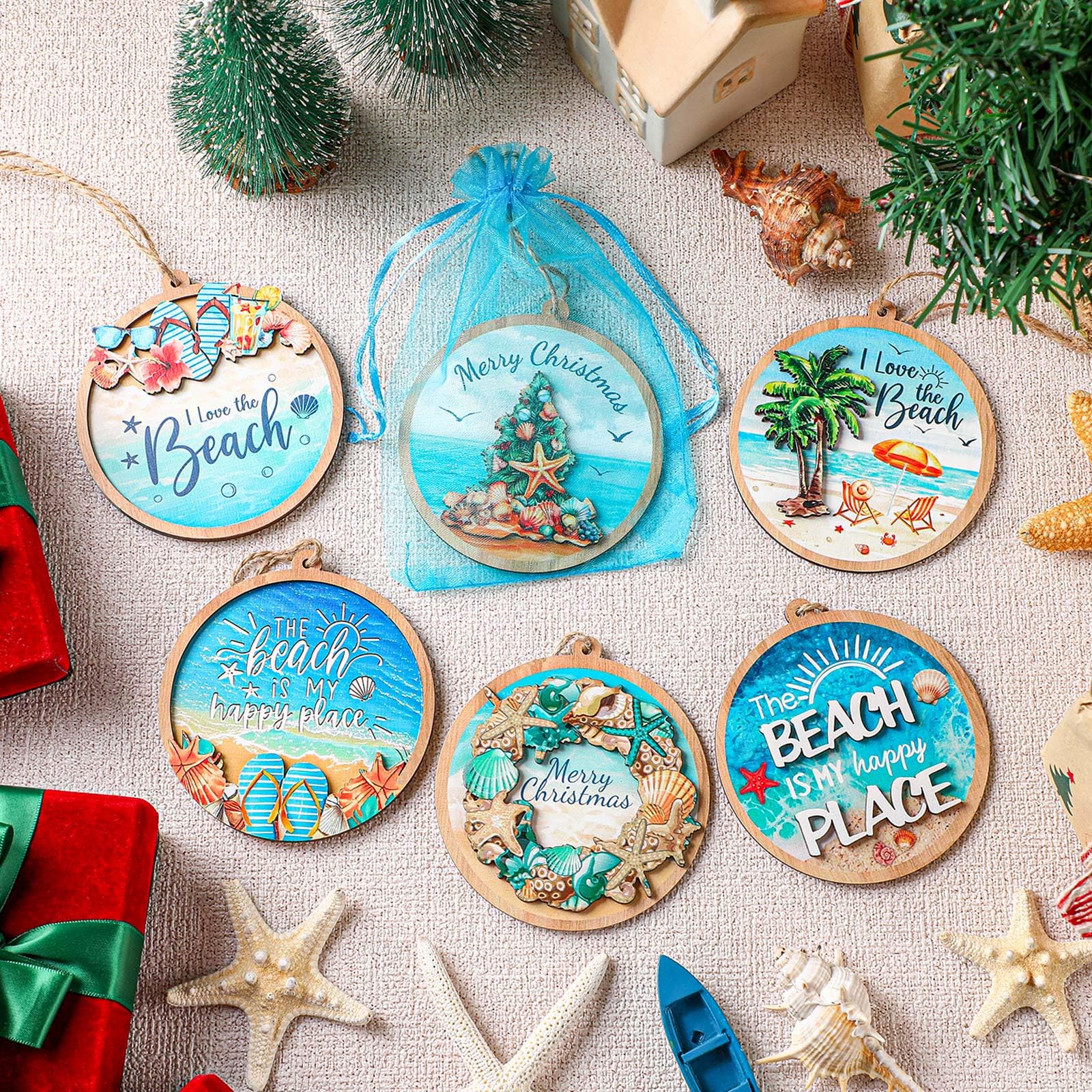 Shellwei 6 Pcs Beach Christmas Appreciation Gift for Teacher Friend Coworker BFF Bestie Colleagues White Elephant Gift with Orga