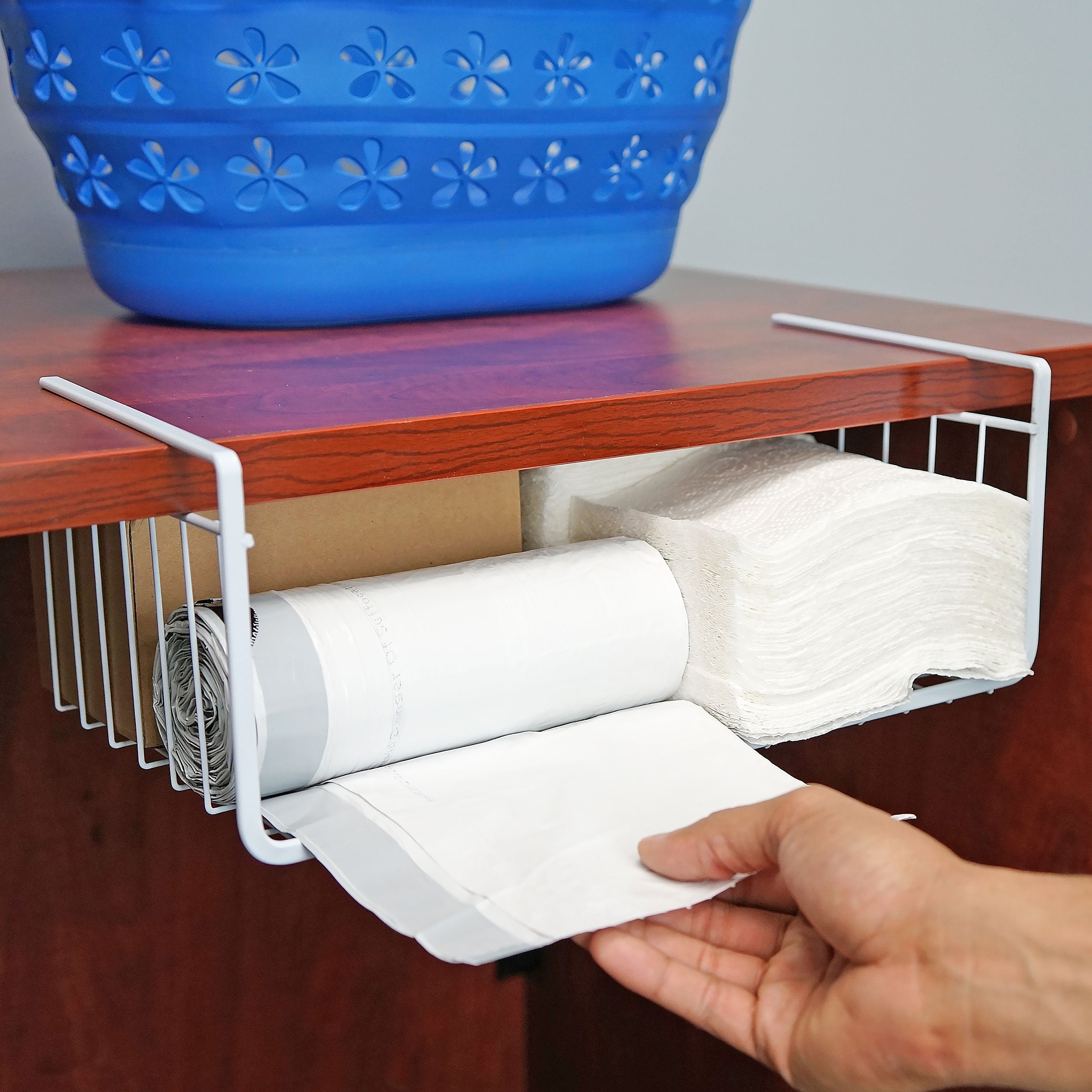 Southern Homewares White Wire Under Shelf Storage Organization Basket 17-Inch