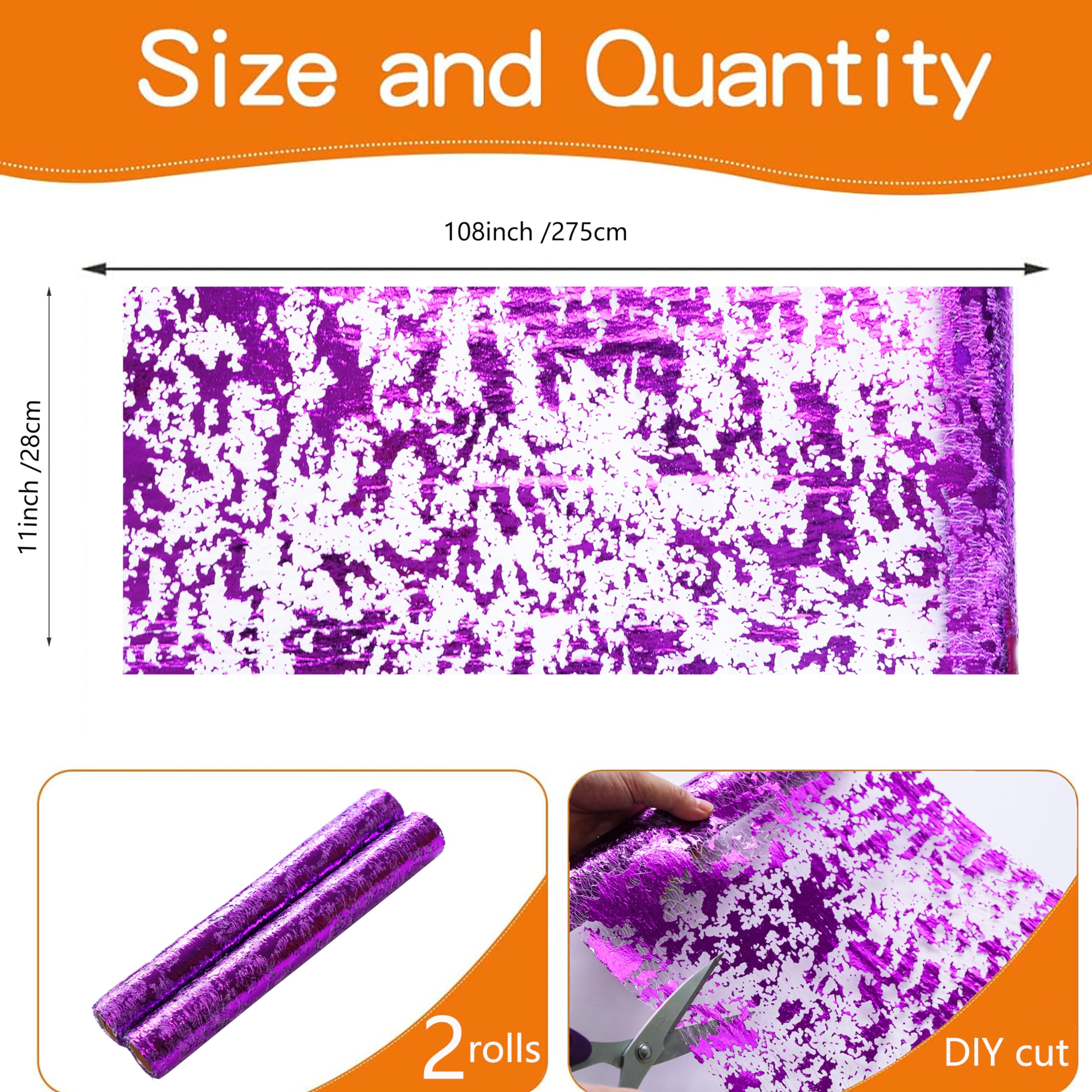 Snowkingdom 2 Pieces Purple Table Runner, Sequin Glitter Foil Metallic Purple Thin Mesh Table Runner Roll 11''X108'' Purple Tabl