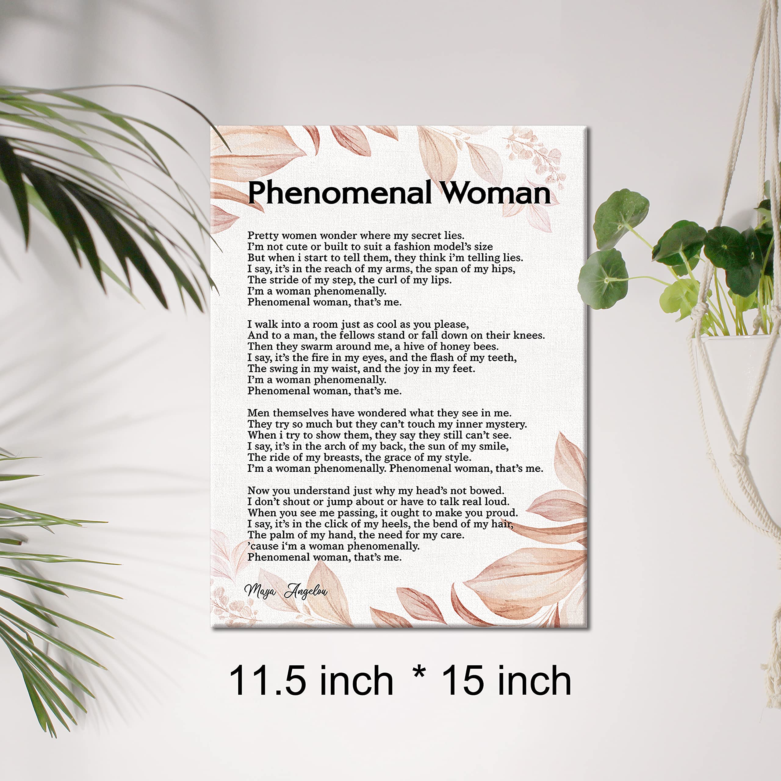 Phenomenal Woman Canvas Wall Art Motivational Feminist Quote Canvas Print Artwork Positive Canvas Painting Office Home Wall Deco