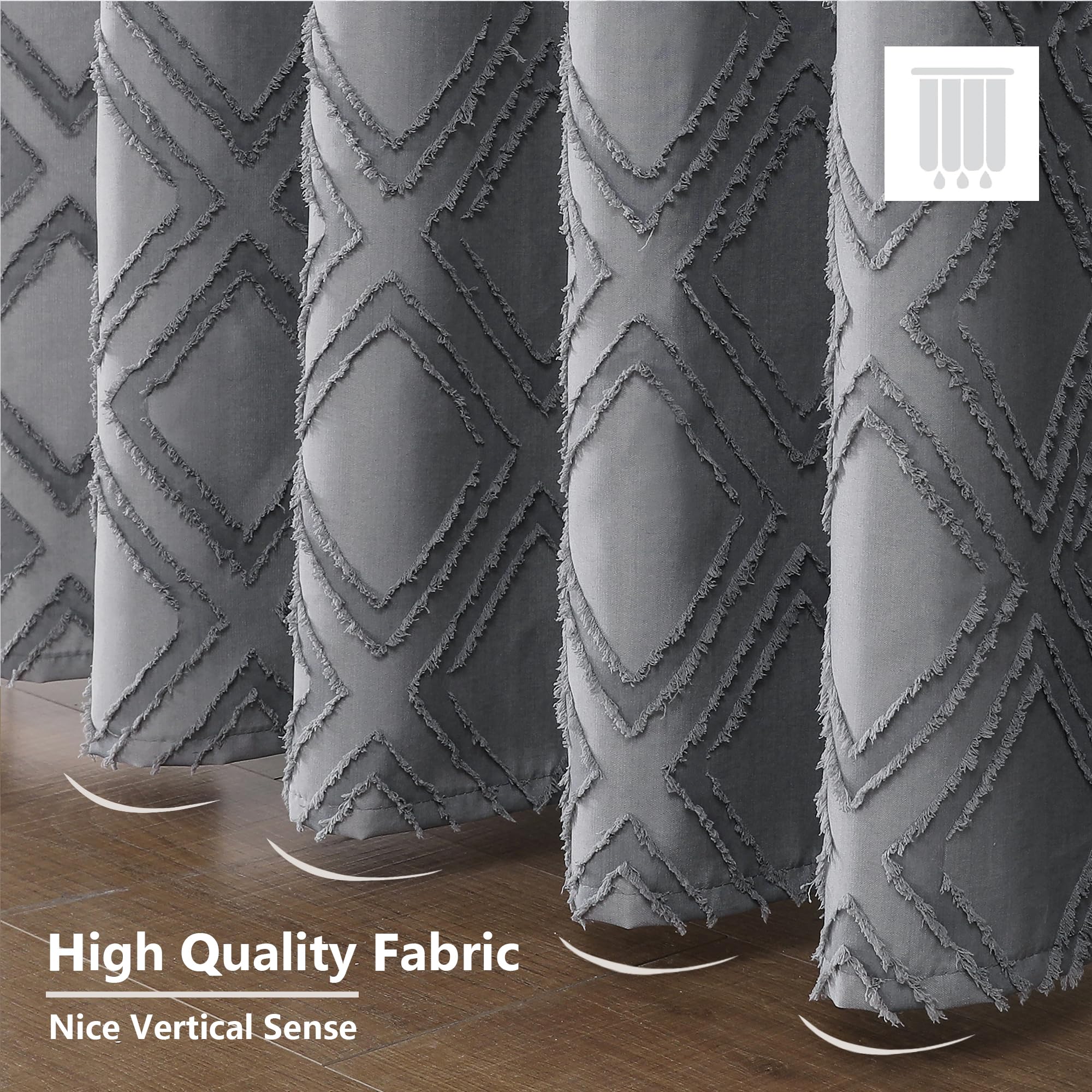 Owenie Solid Grey Fabric Shower Curtain For Bathroom, Farmhouse Boho Shower Curtain- Soft Cloth & Hotel Spa Quality, Machine Was
