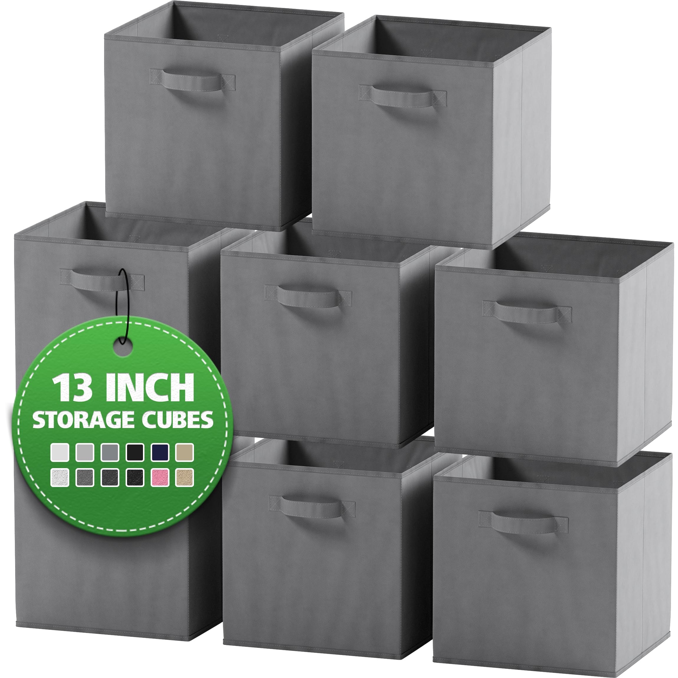 Neaterize Fabric Storage Cubes For Cube Organizer - 8 Pack Heavy Duty Grey Storage Bins - 13 Inch Cube Storage Bin, Use As A Clo