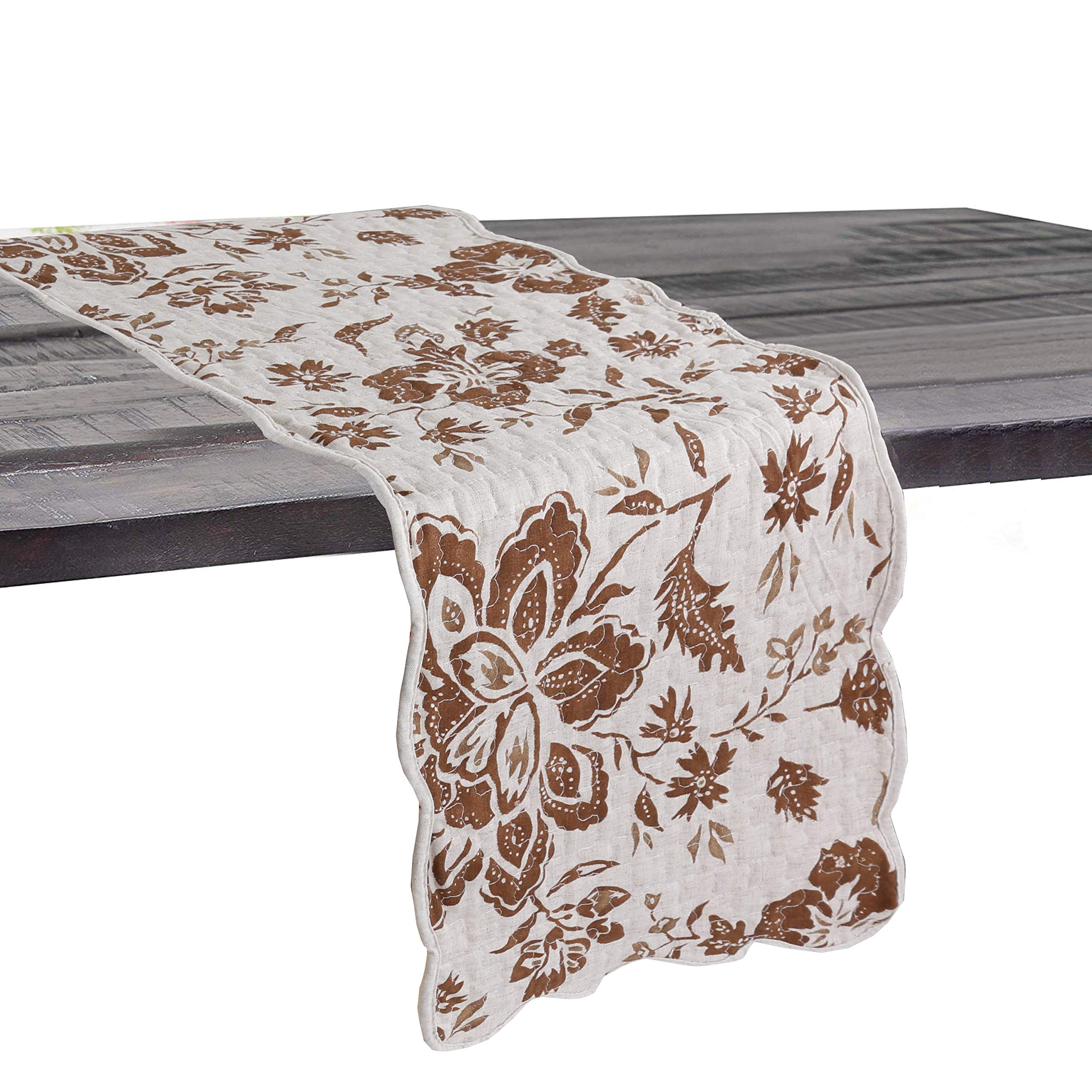 Cozy Line Home Fashions Quilted Linen Cotton Table Runner And Placemats (Chocolate Flower, Placemats(Set Of 4) + Table Runner)