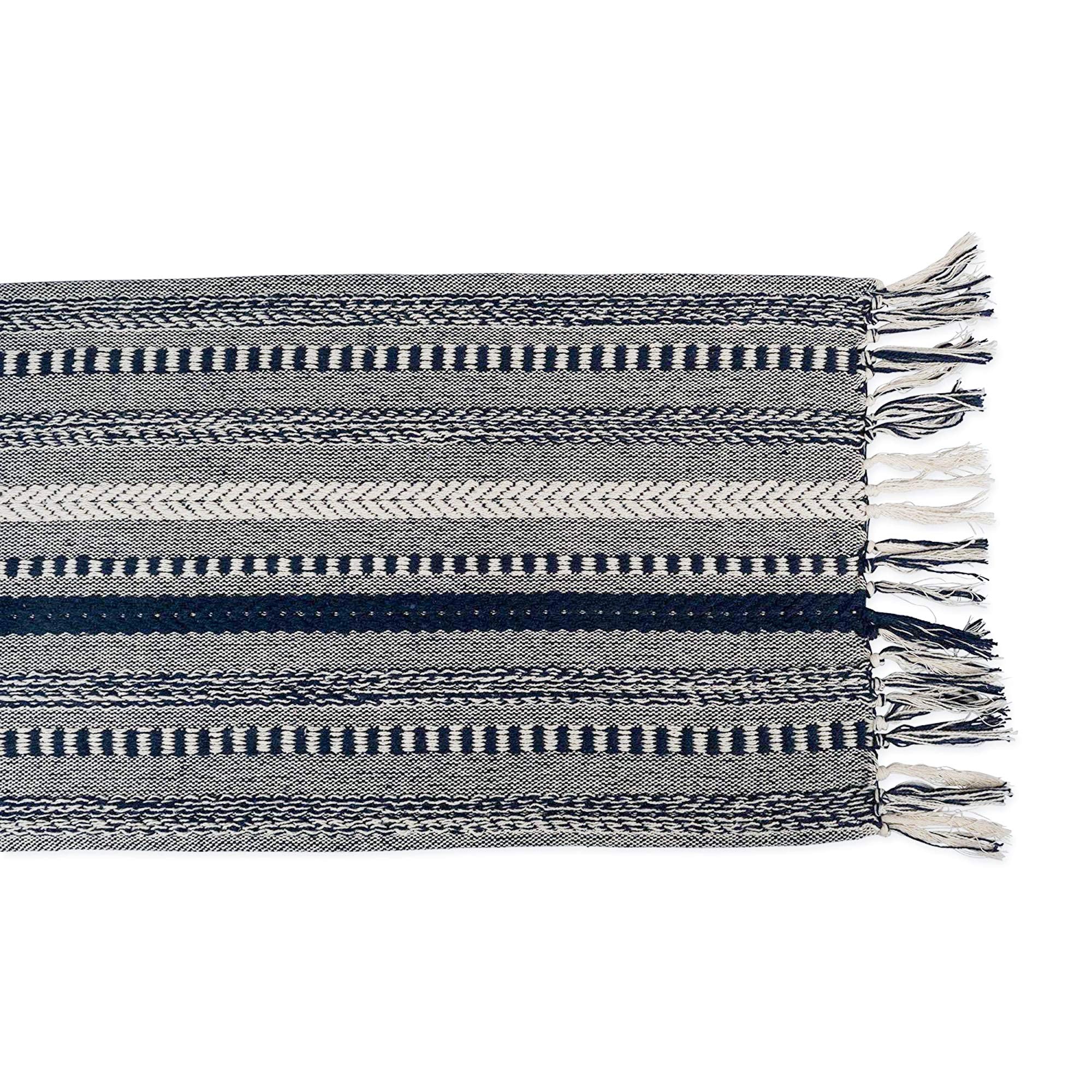 DII Farmhouse Braided Stripe Table Runner Collection  15x108 (15x113  Fringe Included)  Navy Blue