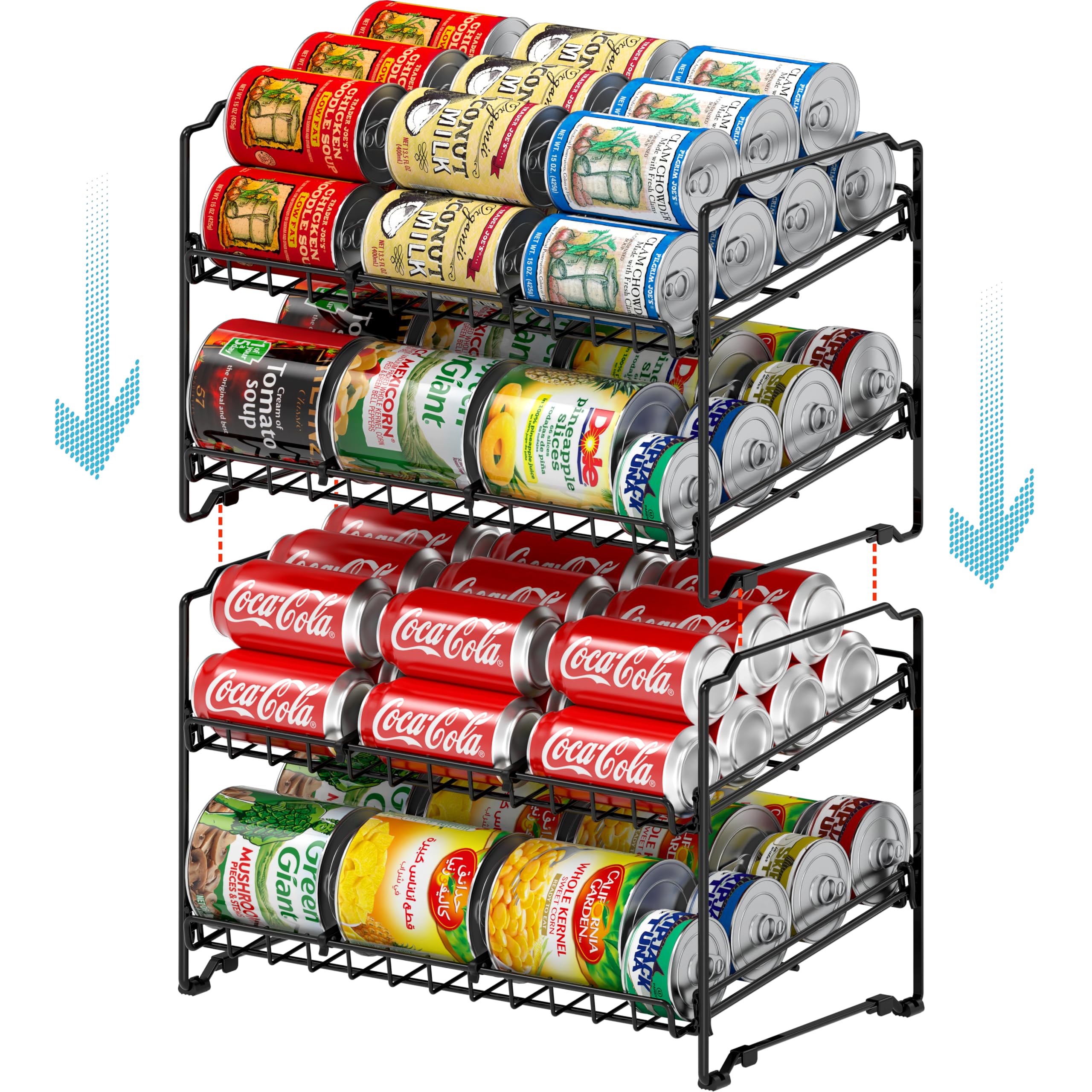 Simple Houseware 2 Tier Can Rack, Black - 2 Pack