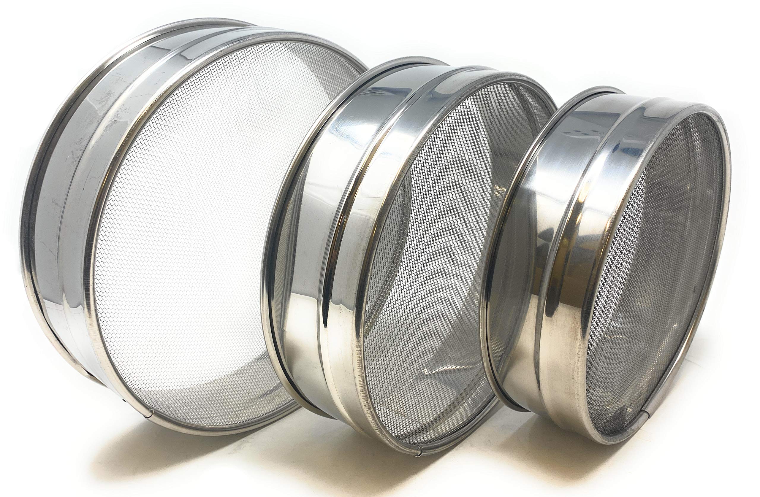 Rani Brand Stainless Steel Sieve Set of 3 - 6.7", 7.5", 8.25" for Flours, Seeds, Beans & Lentils - Silver Steel