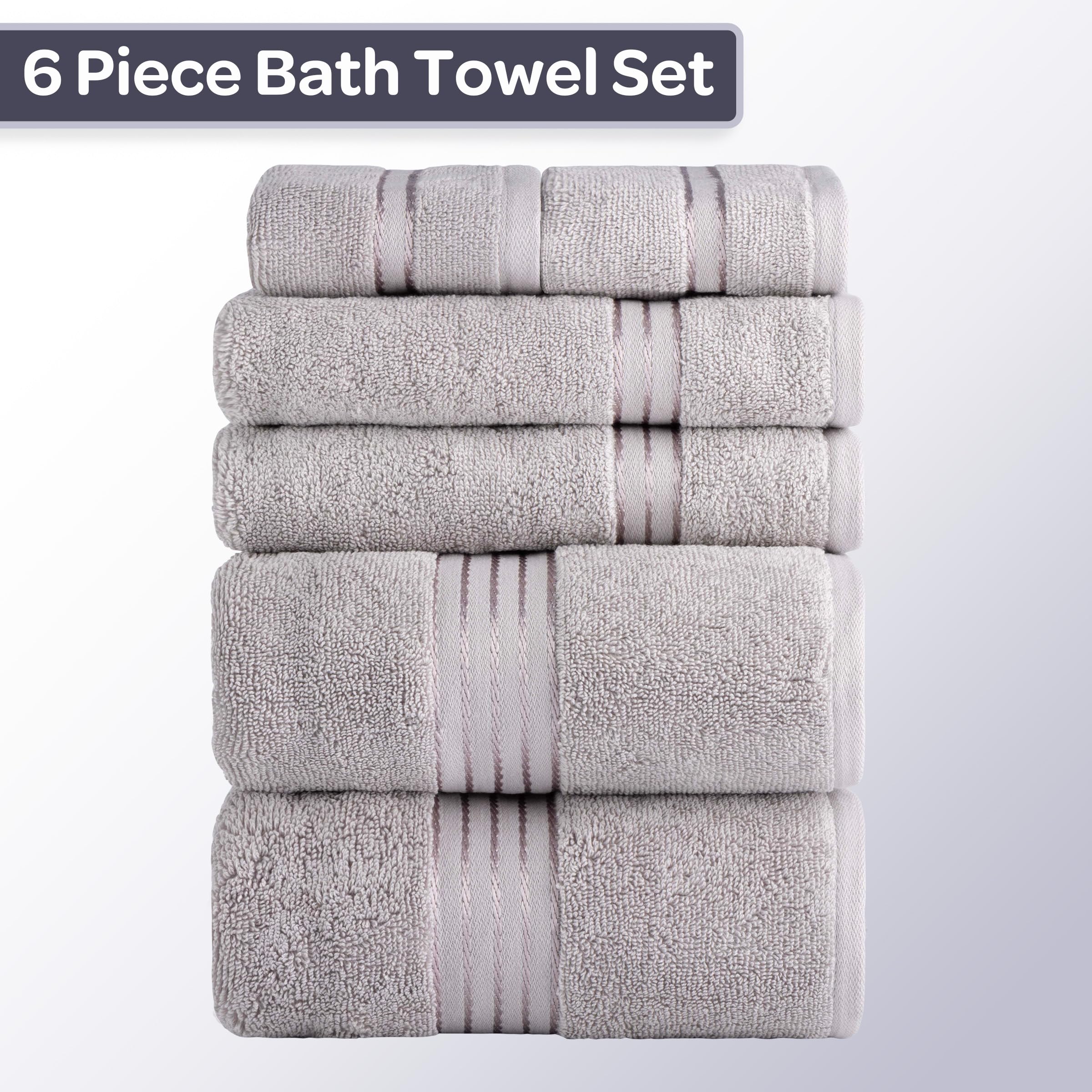 Lavish Home 100% Cotton Hotel 6 Piece Towel Set - Silver 28''x54.5''x0.25''
