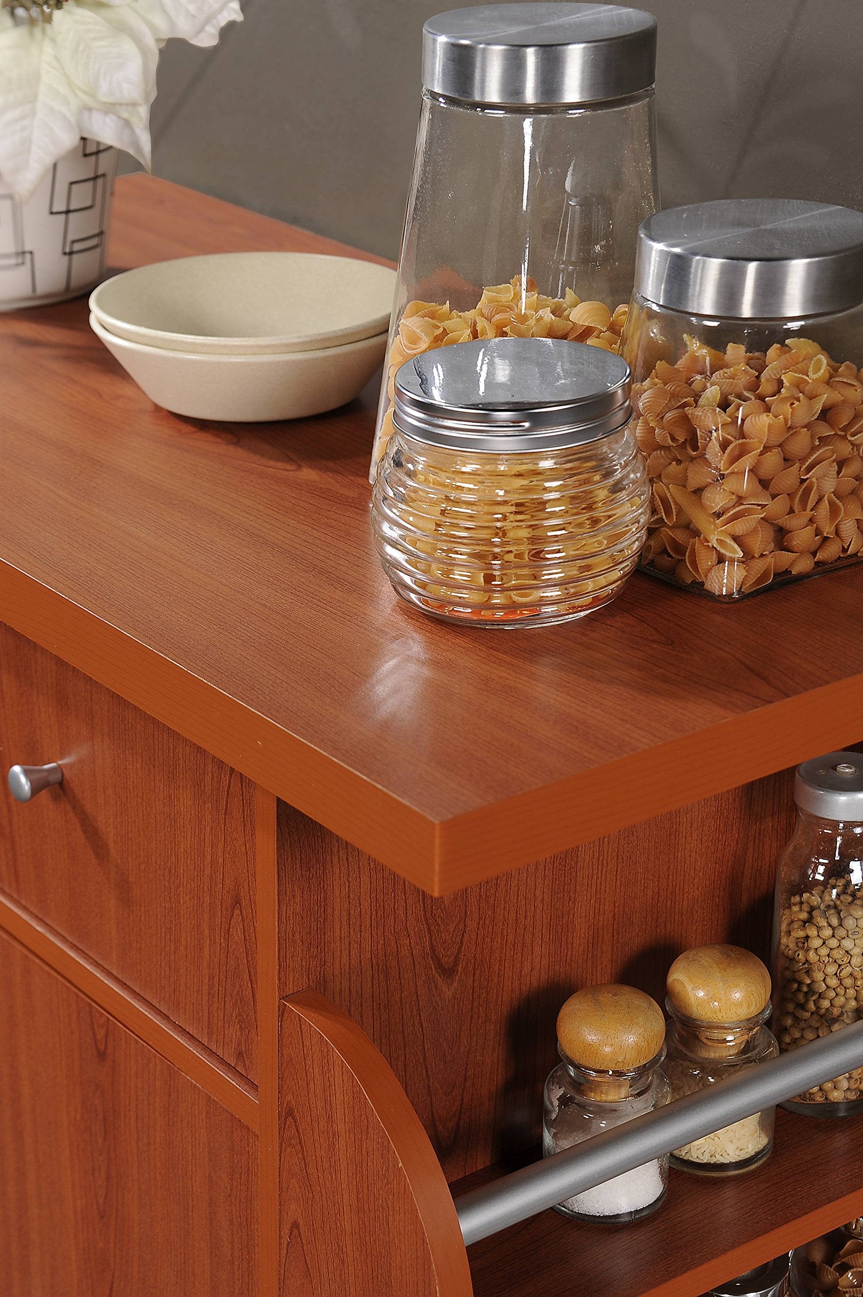 Hodedah Kitchen Cart with Spice Rack in Cherry
