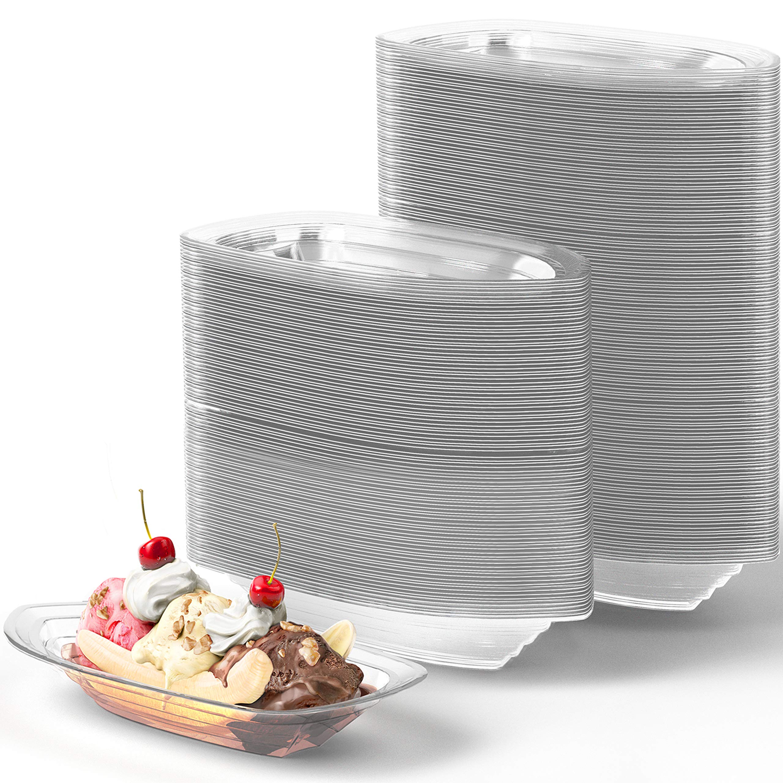 Super Fun, Recyclable Banana Split Boats 250 Pack. Best Long, 12 Oz Disposable Ice Cream Sundae Bowls. Perfect Plastic Sunday Cu