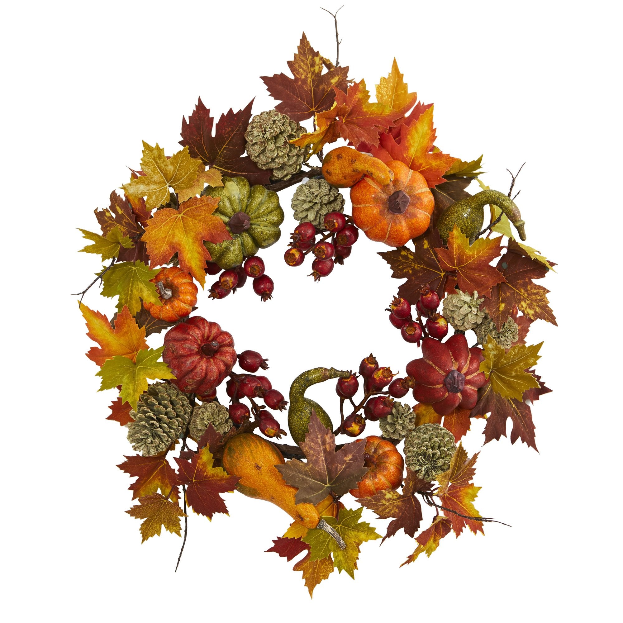 Nearly Natural 4163 24 Pumpkin, Gourd, Berry & Maple Leaf Wreath Multi/Color