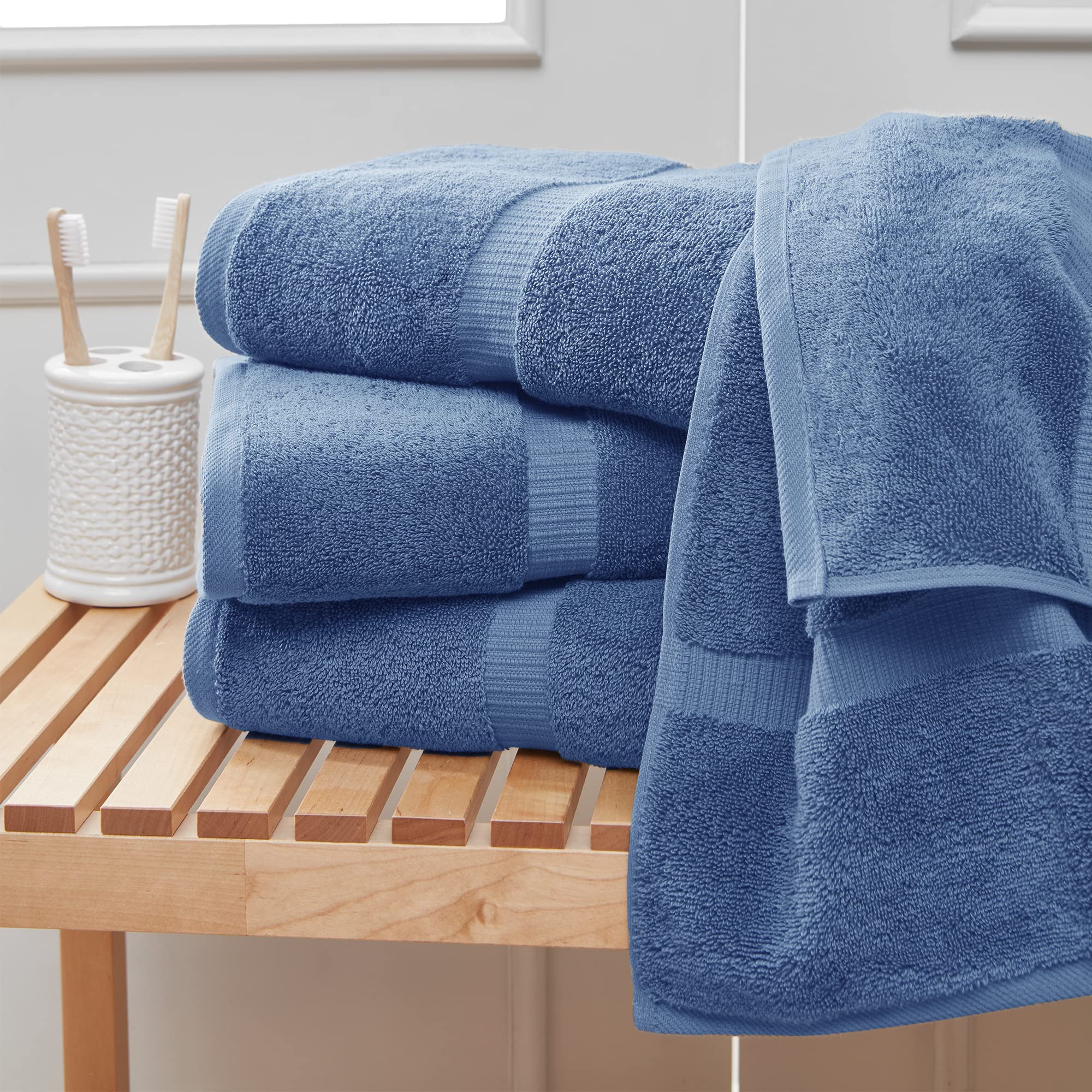 Towel Bazaar Premium Turkish Cotton Super Soft And Absorbent Towels (4-Piece Bath Towels, Wedgewood)