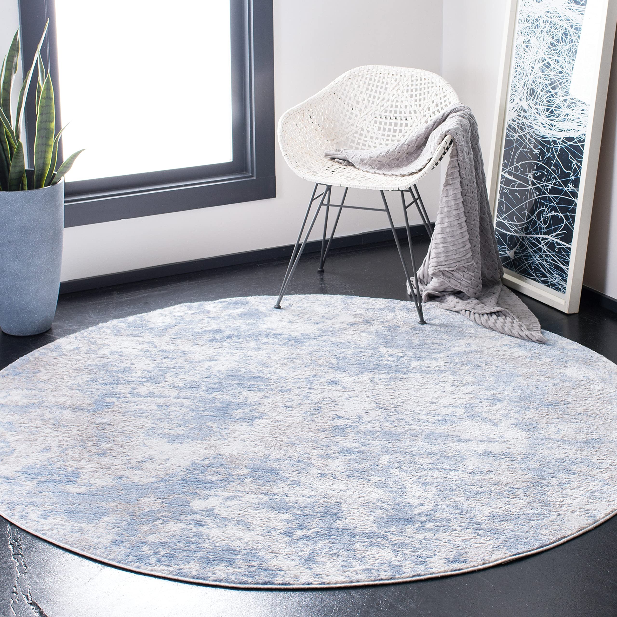 SAFAVIEH Amelia Collection 3 Round Grey/Blue ALA705F Modern Abstract Non-Shedding Dining Room Entryway Foyer Living Room Bedroo