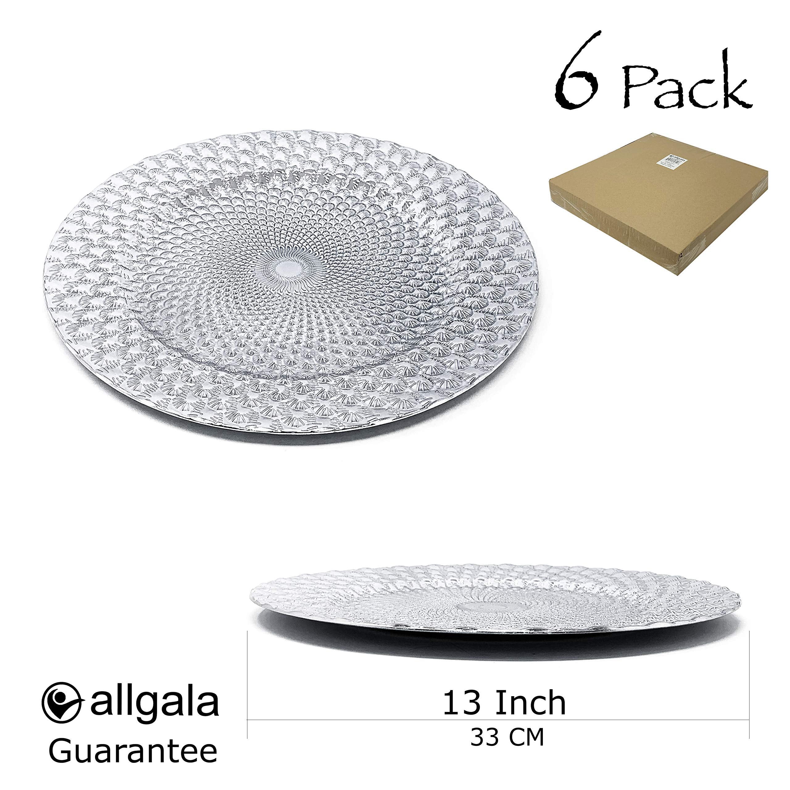 allgala 13-Inch 6-Pack Heavy Quality Round Charger Plates-Peacock Silver-HD80362