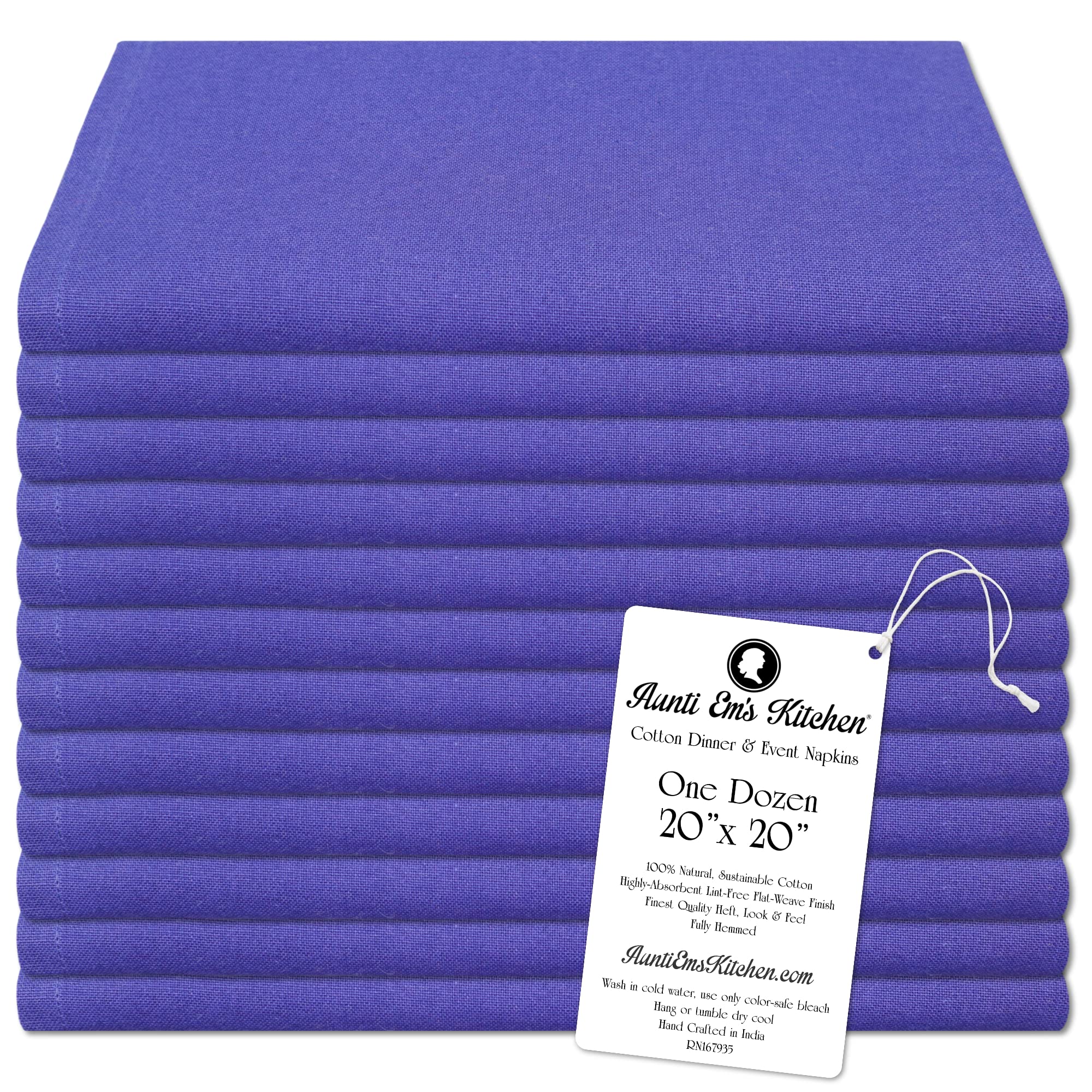 Aunti Em'S Kitchen Blueberry Cotton Napkins Cloth 20 X 20 Oversized 100% Natural Bulk Linens For Dinner, Events, Weddings, Set O