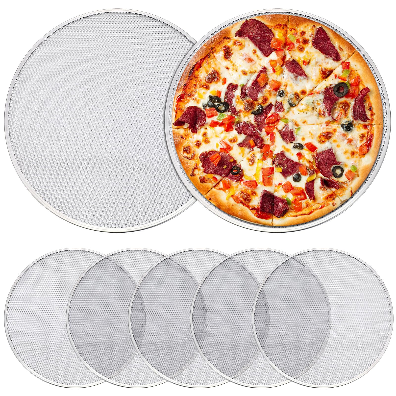 Nuogo 5 Pcs 14 Inch Aluminum Mesh Pizza Screens with Holes, Round Nonstick