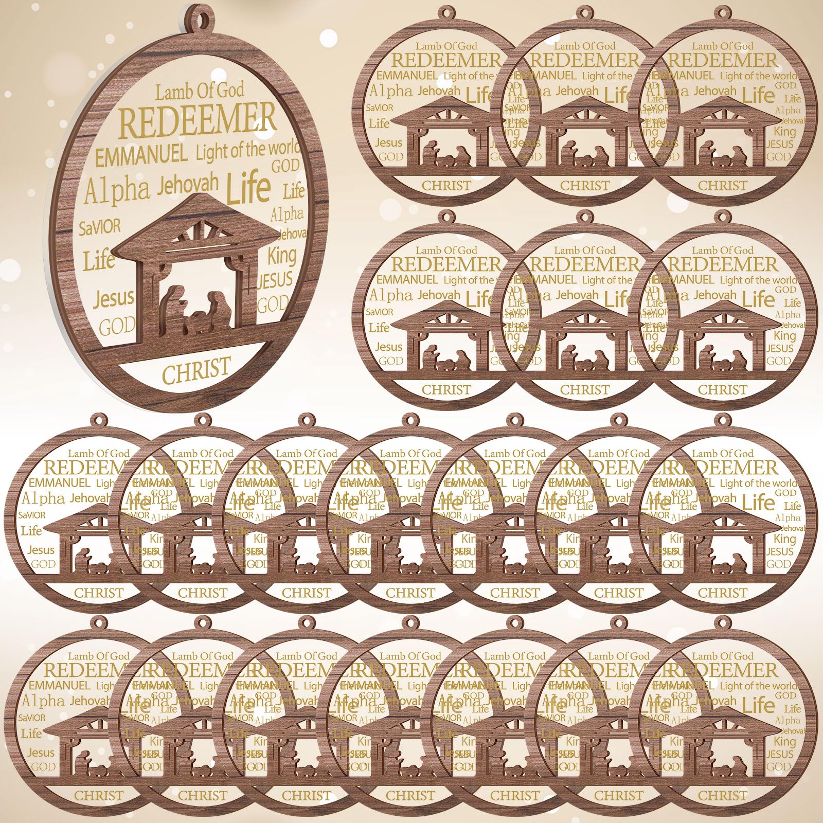 CroBlissful 36 Pack Christmas Nativity Scene Ornaments Bulk Wooden Christian Religious Catholic Gifts Nativity Story Jesus Mary 