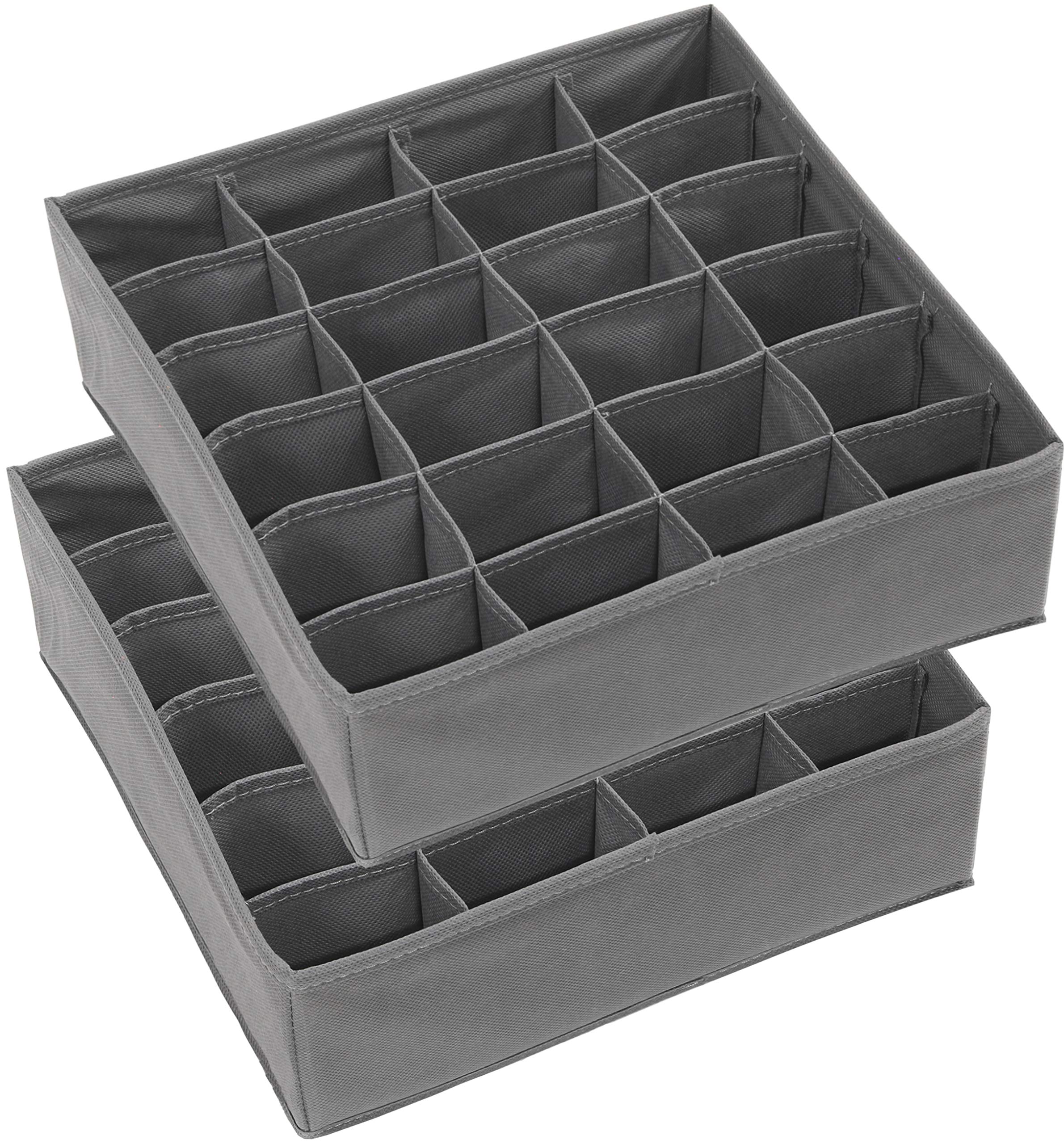 Simple Houseware 2 Pack Closet Socks Organizer, 24 Cell Drawer Divider, Dark Grey