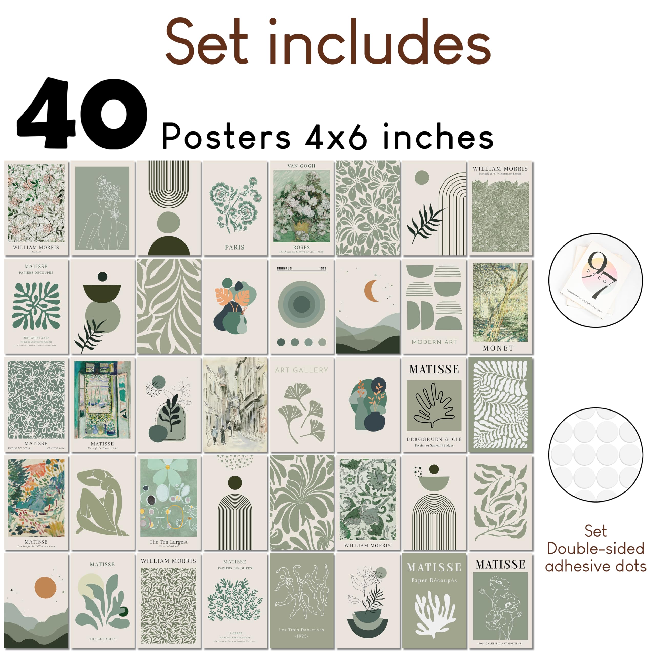 97 Decor Sage Green Room Decor Aesthetic - 40 Pcs Matisse Sage Green Wall Collage Kit, Sage Green Wall Decor Famous Artist Poste